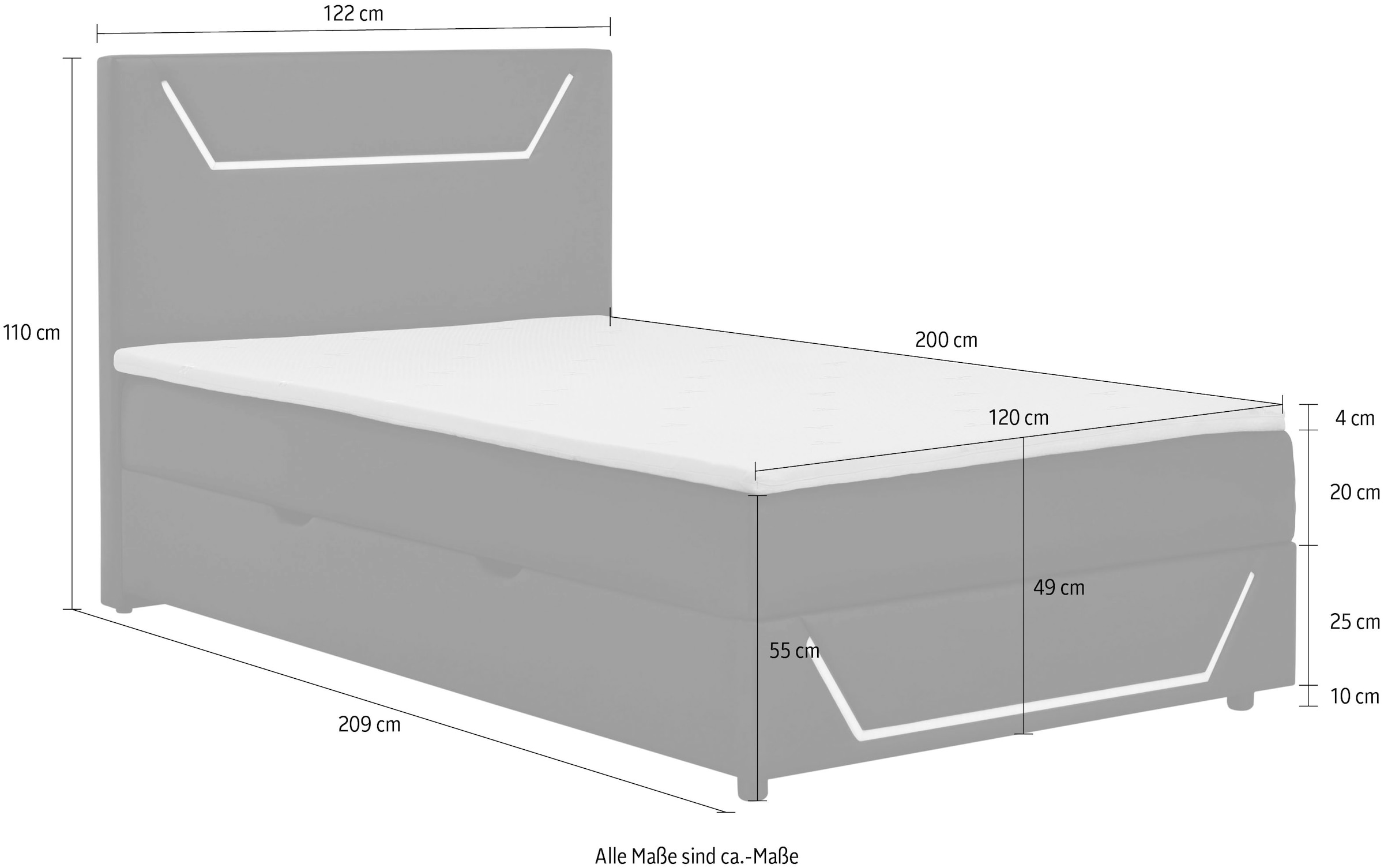 Home affaire Boxbett »GALAXY inkl. Bettkasten, mit grüner LED-Beleuchtung, Breite: 120cm« Gamingbett mit Kunstlederbezug in schwarz, inkl. Topper