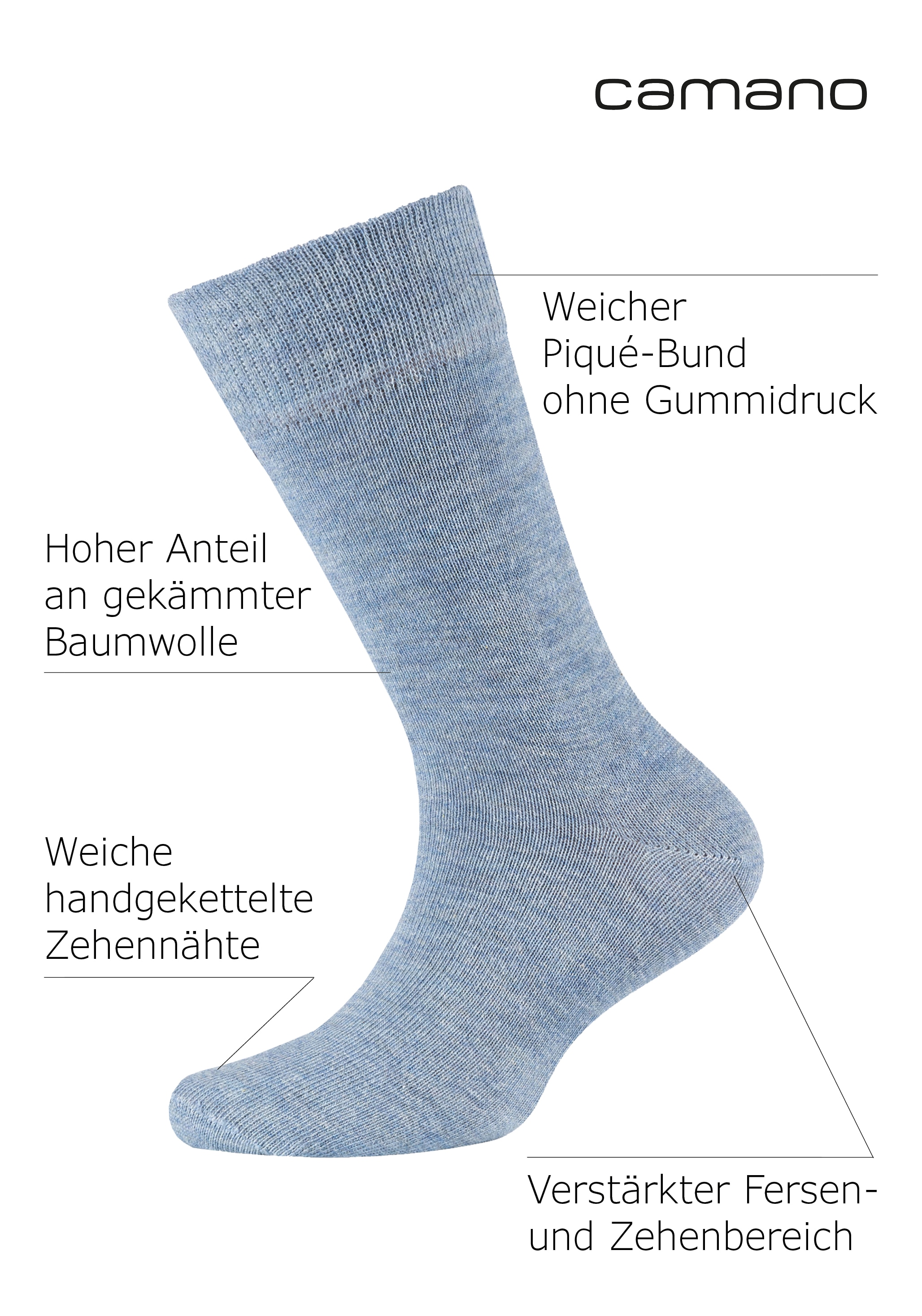 Camano Socken »ca-soft« 6 Paar,  mit Komfortbund und gepolsterten Zehen-/Fersenbereich