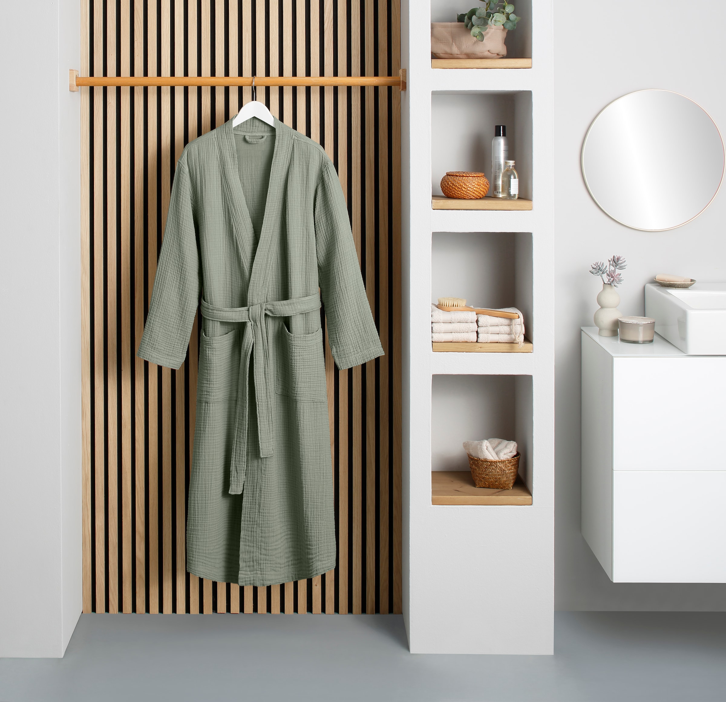 my home Peignoir de bain »Juna Musselin, ideal für Sauna & Spa, Hotelbademantel, Morgenmantel« 1 cuis tlg., modern, leichte Qualität, 100% Baumwolle