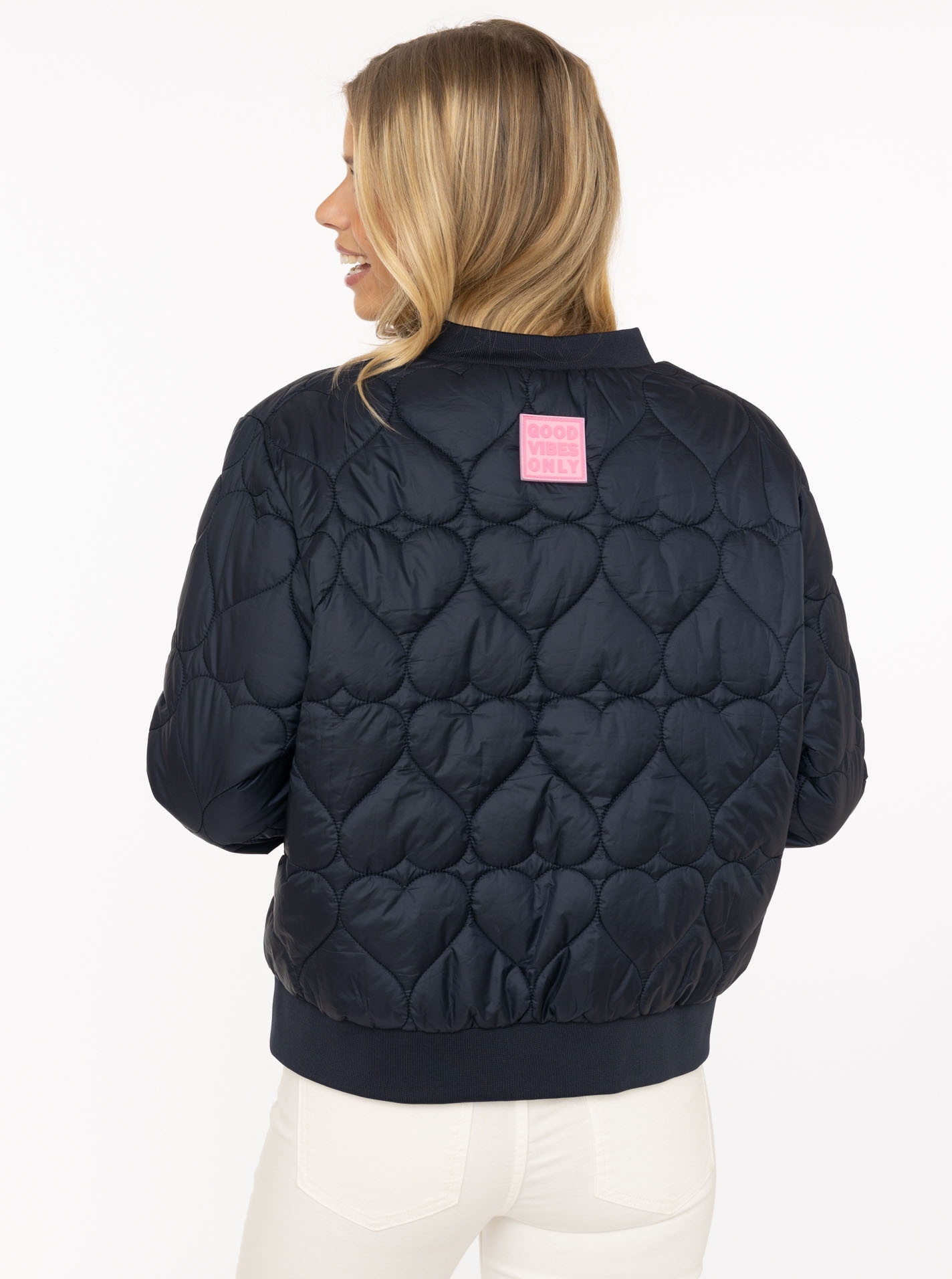 Zwillingsherz Bomberjacke »"Be Happy"« ohne Kapuze modisch, Kontrastdetails, regular fit, langärmelig, mit Herzsticker