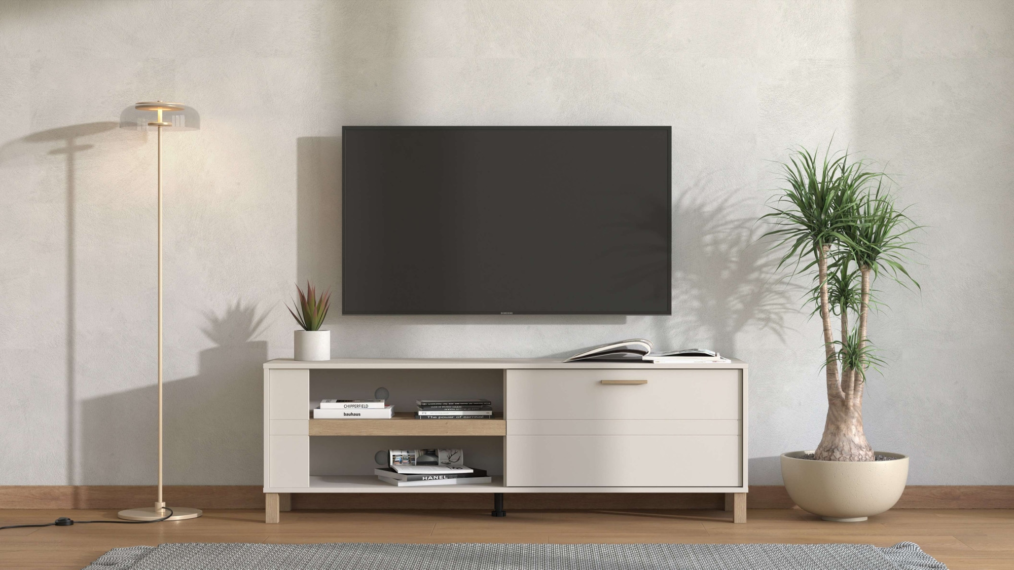 Home affaire Tableau TV »Sheffield TV-Bank, TV-Schrank, TV-Lowboard, TV-Möbel, Breite 157 cm« Klapptür, 2D-beschichtetes MDF-Profil, Heissprägedetails