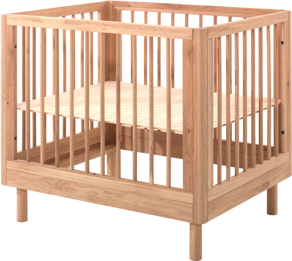 Vipack Lit d'enfant »stabil und hochwertig gebaut, Kanten gerundet, umlaufendes Gitter« 95/75 cm, incluant plaque de sol, en chêne massif huilé naturel