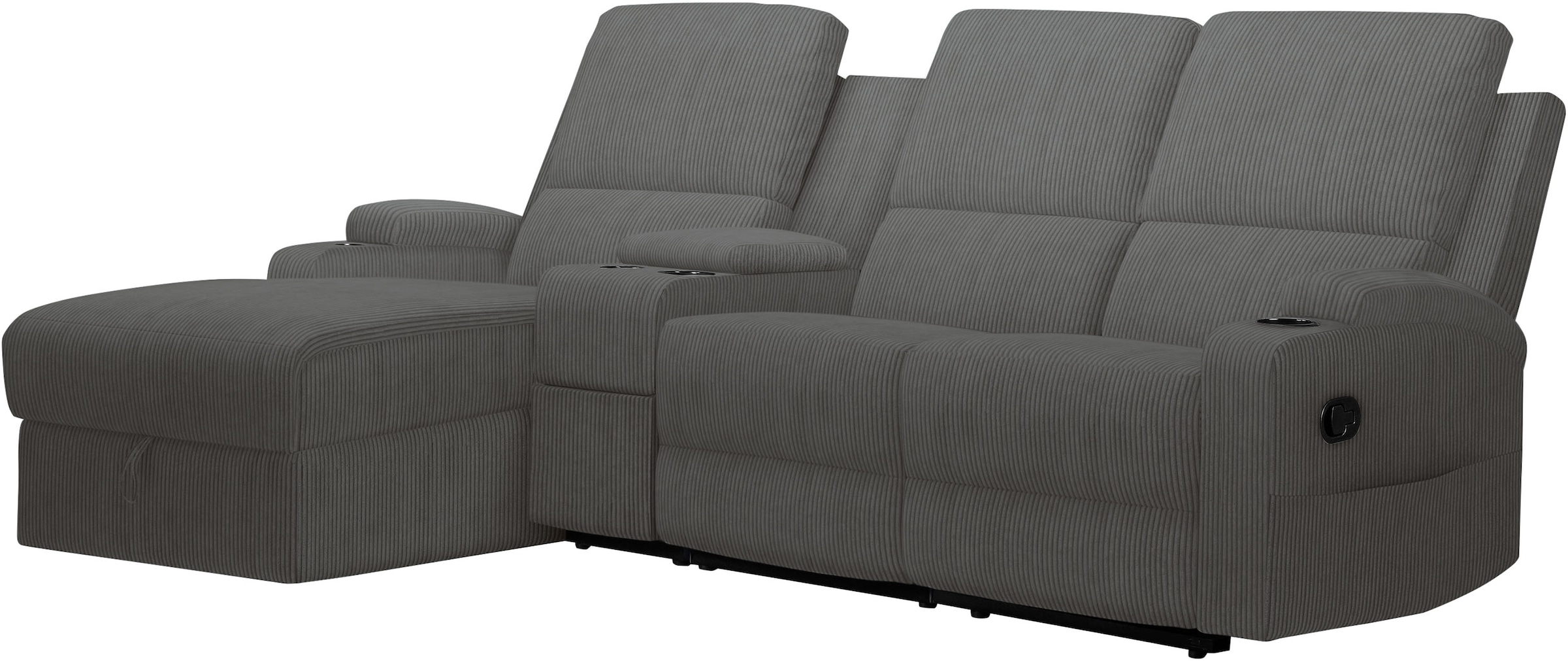GOODproduct Canapé d'angle »NAPORI Multimediasofa, 3er Kinosessel XXL, L-Form, Cord« Kinosofa mit Relaxfunktion, Getränkehalter, Staufach und Staukasten