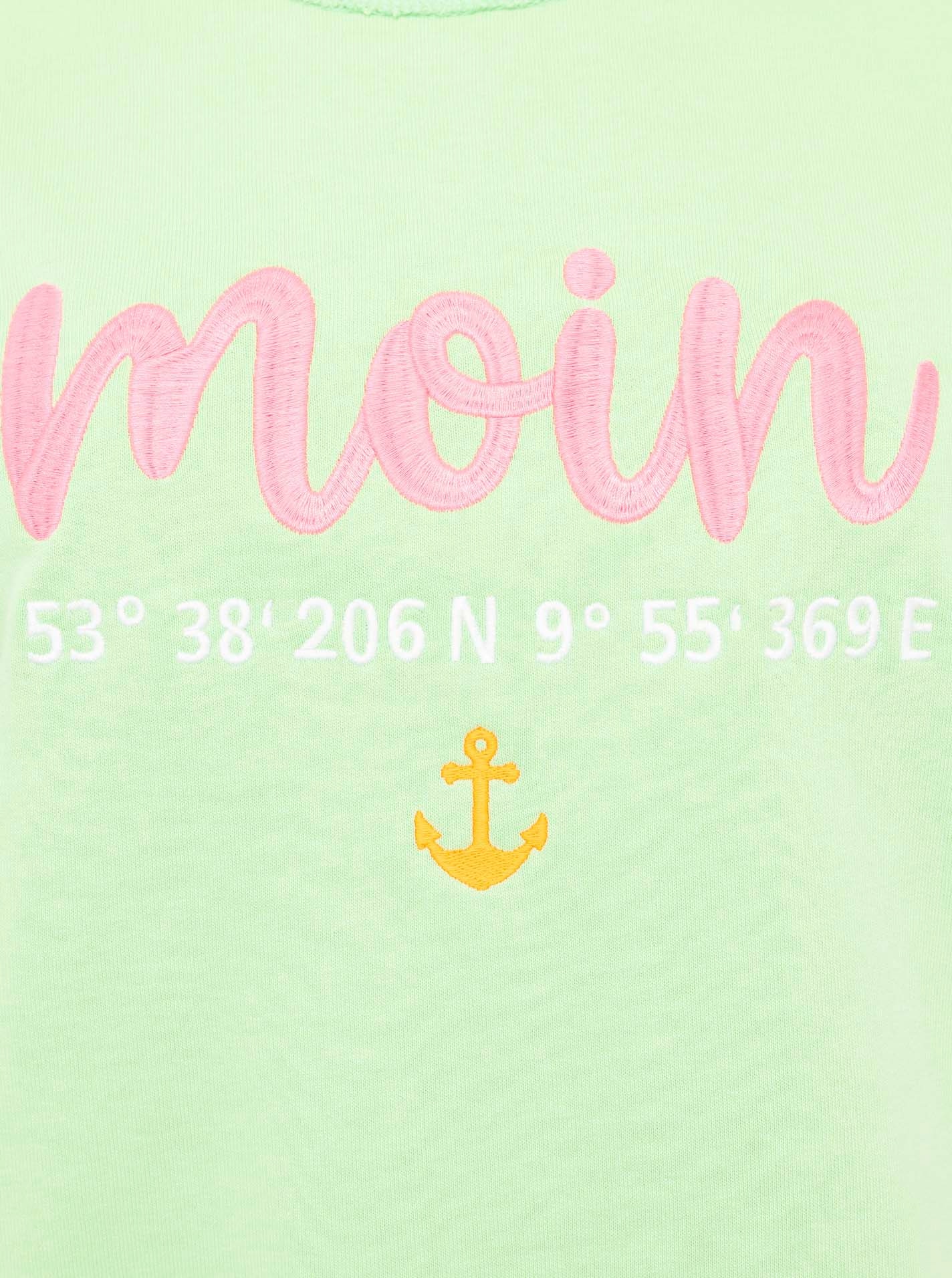 Zwillingsherz T-shirt à manches 3/4 »"Moin"« mit Moin Stickerei und Anker, ausgefranste Kanten