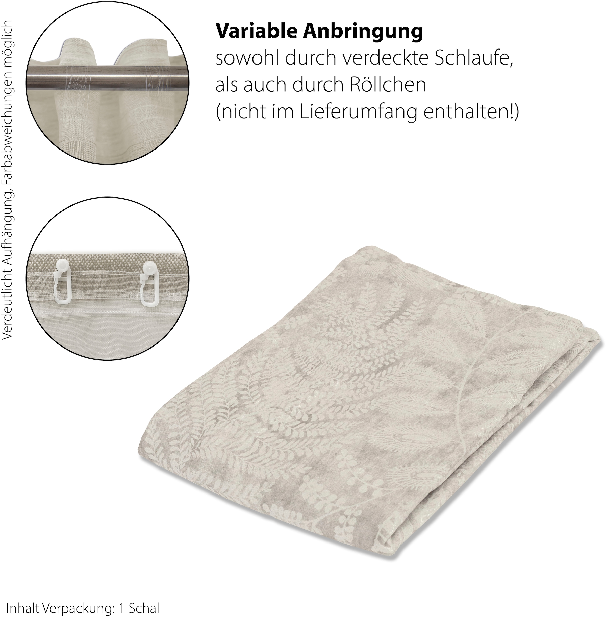 HOMING Vorhang »Tano« verdeckte Schlaufen 1 Stk. tlg. blickdicht, Floral, Blumen, grau, Wohnzimmer, Schlafzimmer