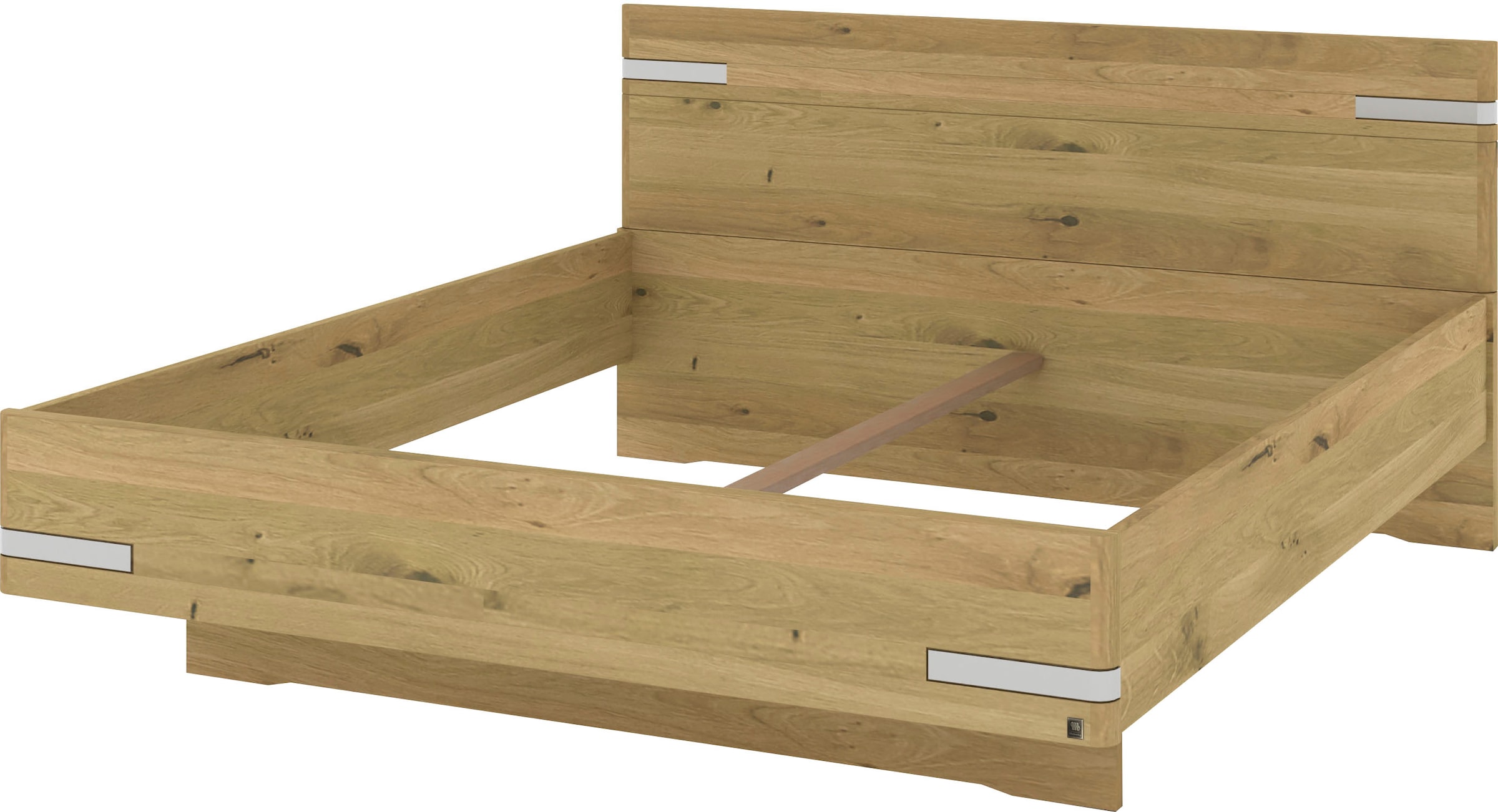 Musterring Lit en bois »Savona, Bettgestell, Bettrahmen, teilmassiv Bianco-Eiche« Capacité 220 kg, réglage 4 positions de hauteur de couchage, MADE IN GERMANY,  tête de lit en chêne Bianco massif, détails en chrome, différentes tailles