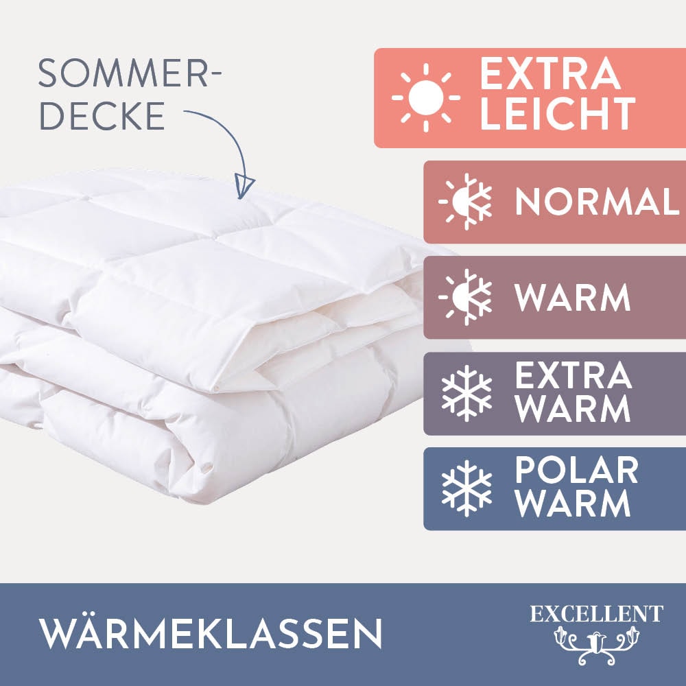 Excellent Couette en duvet + oreiller à 3 compartiments »Wien« Bettdecke 135x200 in weitere Grössen in 4 Wärmeklassen