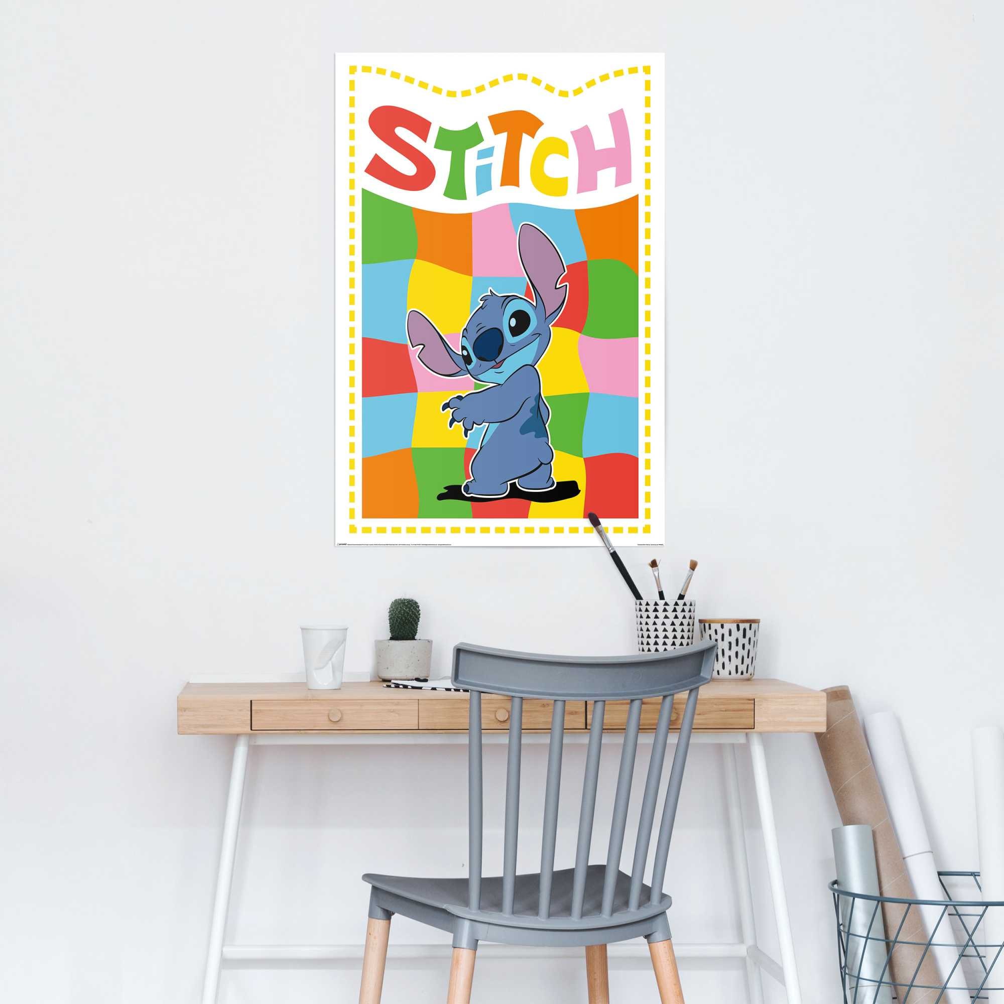 Reinders! Poster »Stitch - chequered Stitch« Kinderzimmer - Blau - 150 gr.  Papier - Cartoons und Charaktere