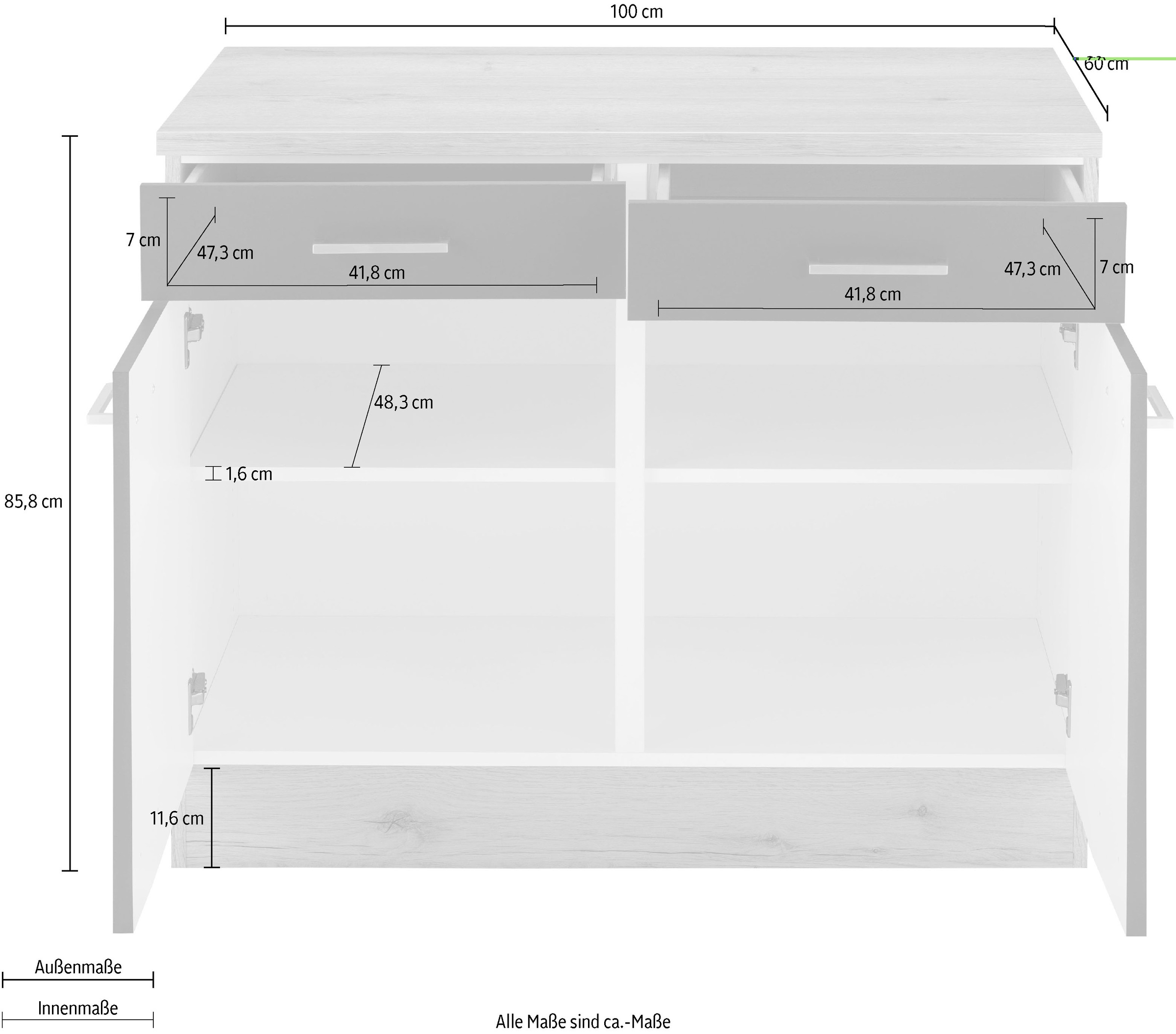 OPTIFIT Armoire basse »Iver« Breite 100 cm, 2 Türen und 2 Schubkästen, mit 38 mm Arbeitsplatte