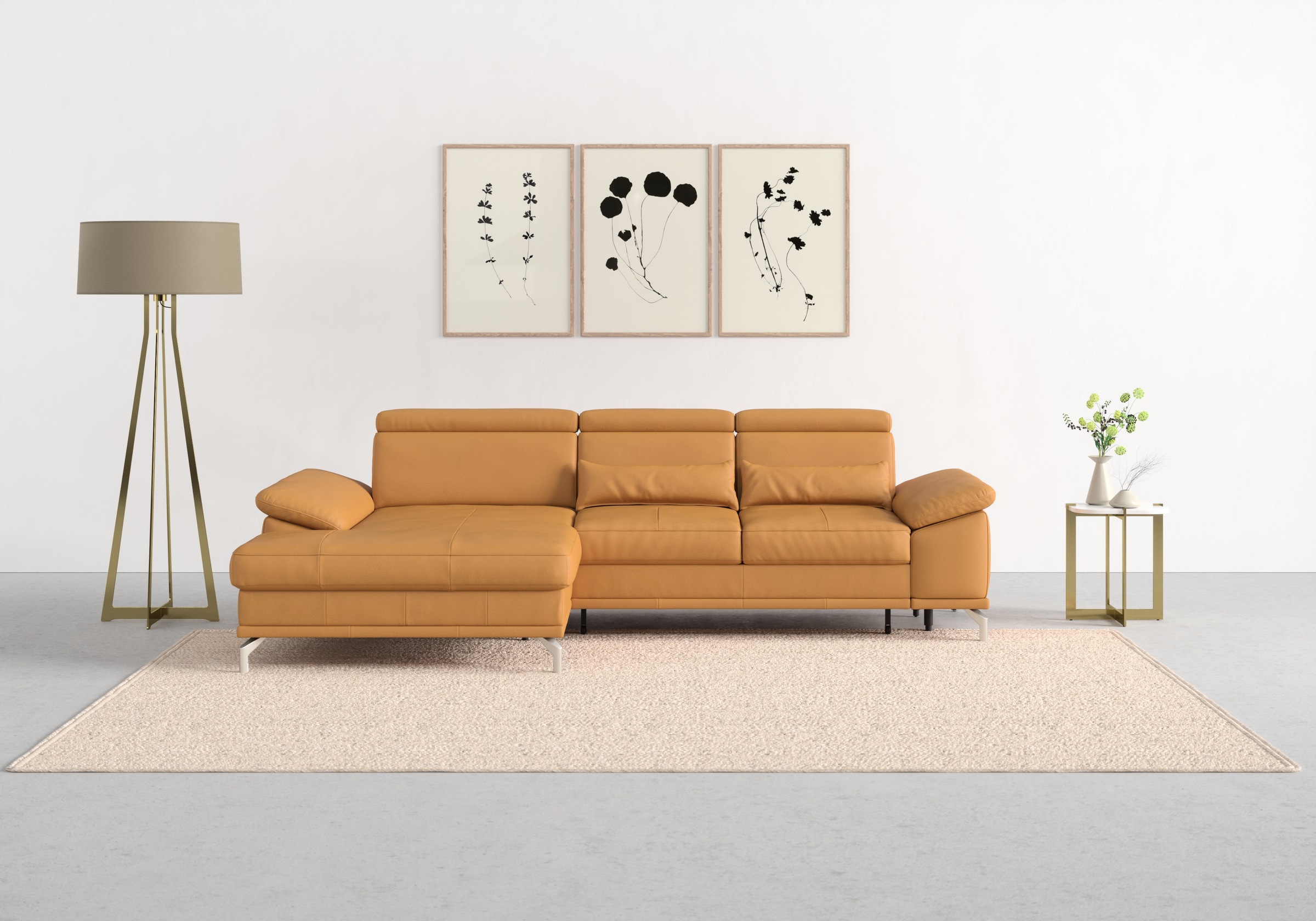 sit&more Canapé d'angle »Cabrio L-Form, B: 295 cm, mit Sitztiefen-, Arm- & Kopfteilverstellung« 2 coussins lombaires, ressorts ensachés, fonction lit et rangement en option