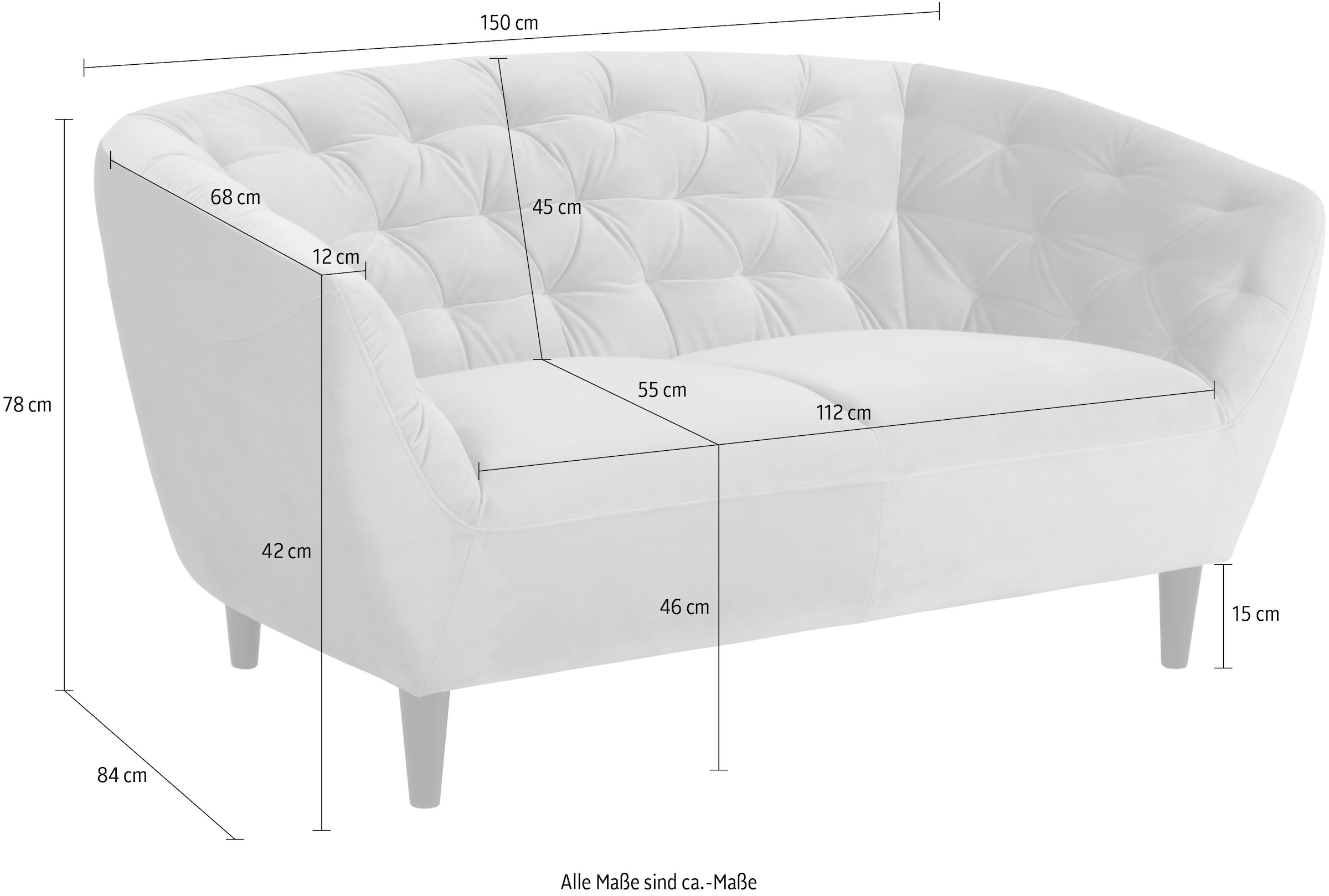 ACTONA GROUP 2-places »Ria  Sofa, Couch, Doppelsofa, Loveseat,« velours, pieds en bois massif, ressorts ensachés, capitonnage, avec accoudoirs
