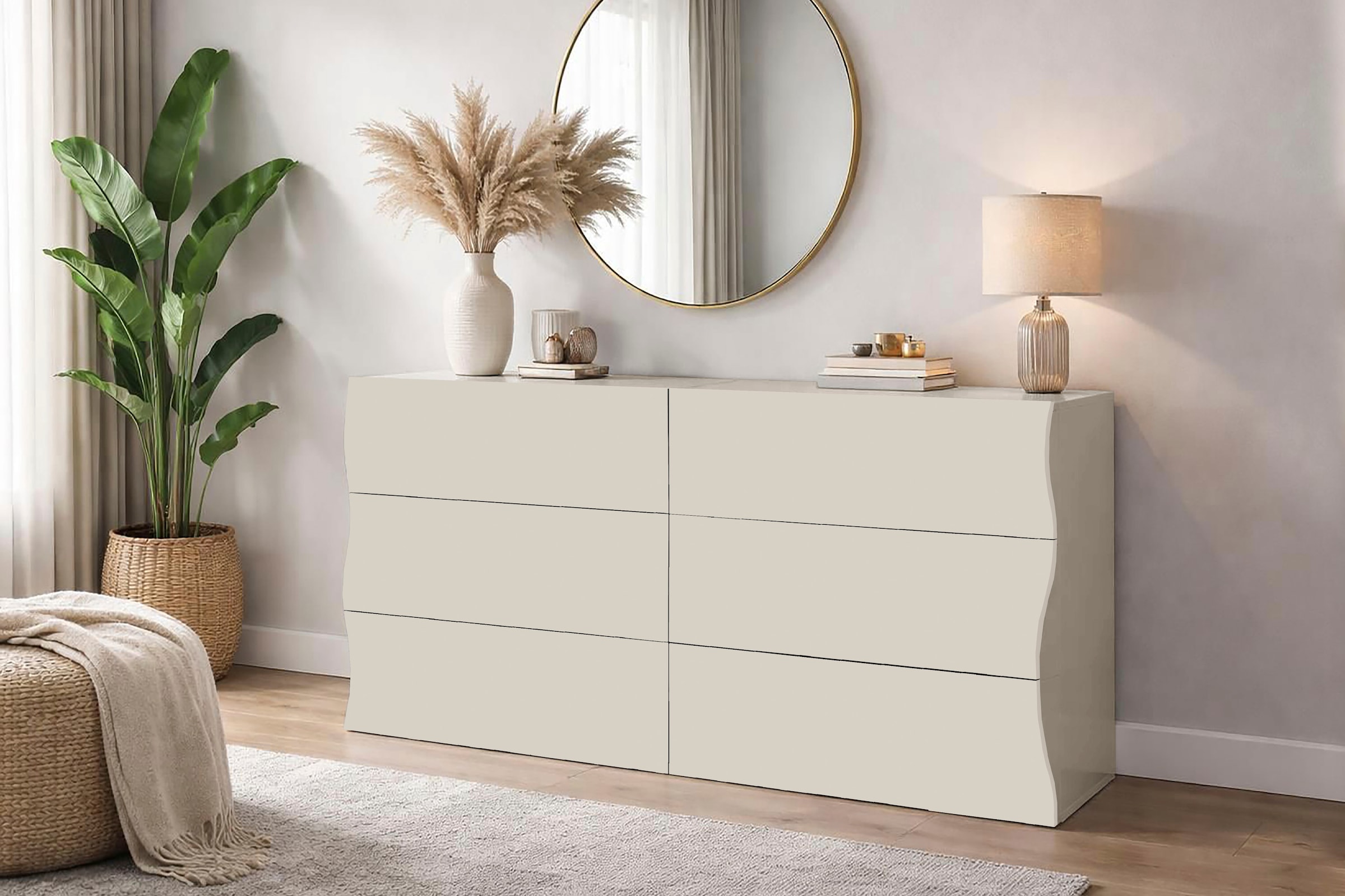 Home affaire Commode »Onda« Onda, largeur 154 cm, cachemire, avec 6 tiroirs, fabriqué en Italie