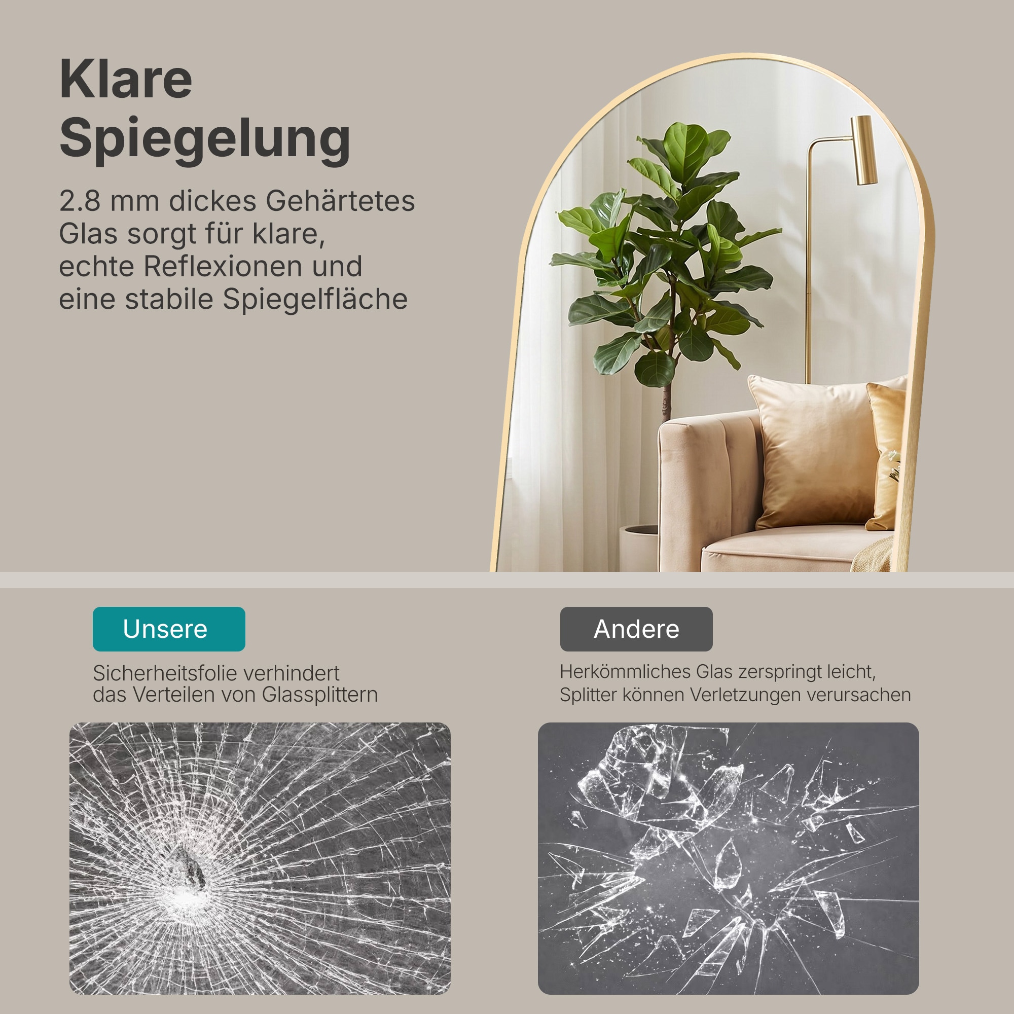 GOODproduct Spiegel »Standspiegel Addrik, wahlweise in 2 Grössen 150x40cm oder 180x60cm« Ganzkörperspiegel mit Sicherheitsglas, in verschiedenen Farben