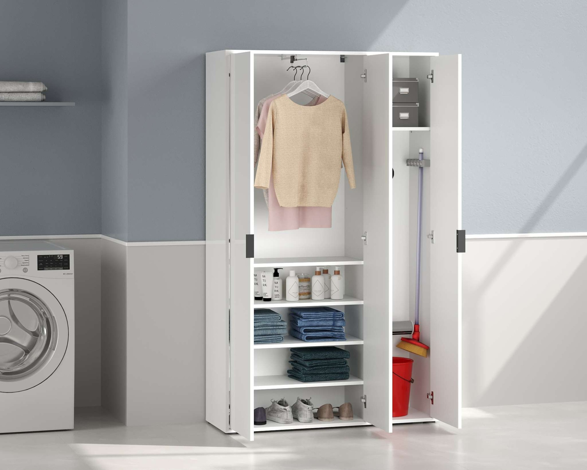 Home affaire Armoire multi-usages »JOLLY, Stauraumschrank , Breite 107 cm , Höhe 178 cm« 1 cuis tlg. 3 Türen,1 kl.+3 grosse Böden,1 Auszugsstange,Schrank Hochglanz lackiert