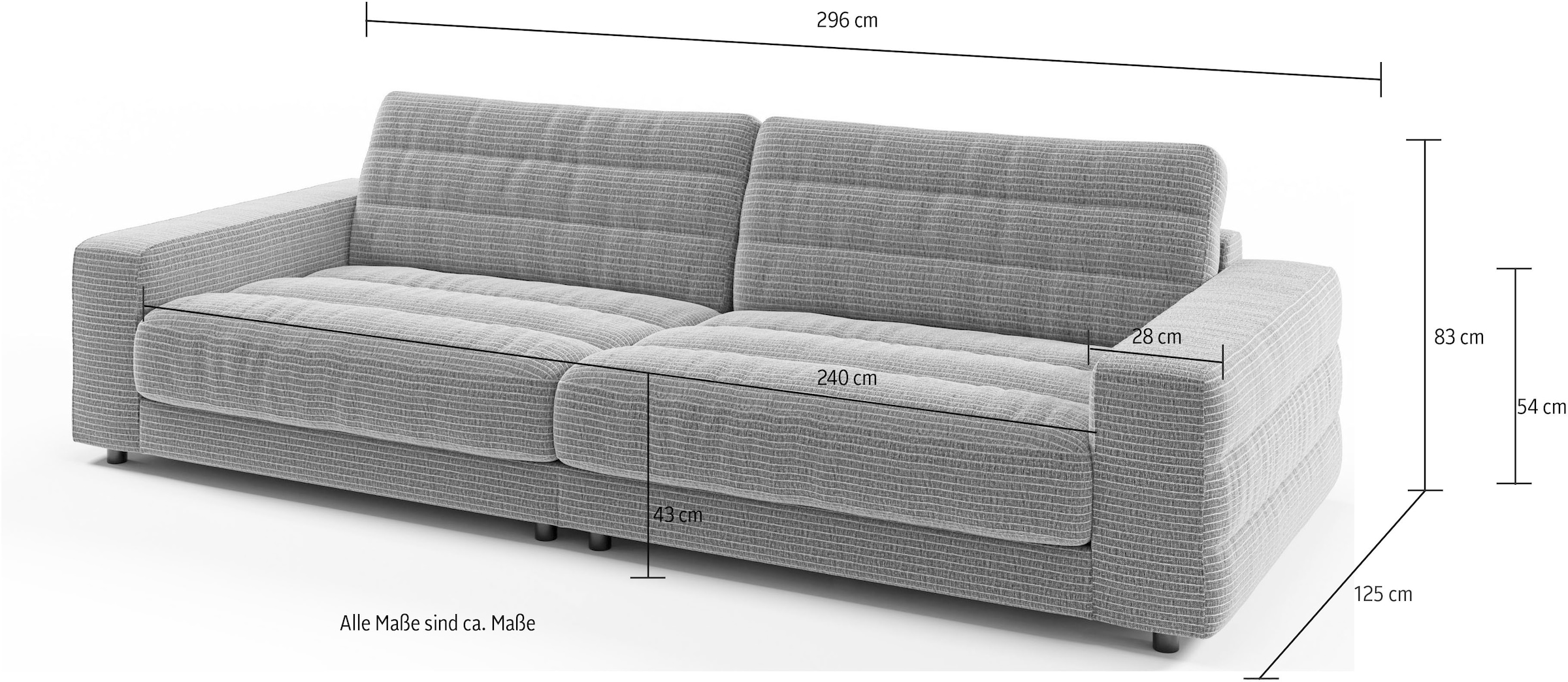 3C Candy Big-Sofa »Stripes Megasofa, tolle Verarbeitungsdetails, bequem, Breite 296cm« Lose Rückenkissen, mit feiner Quersteppung