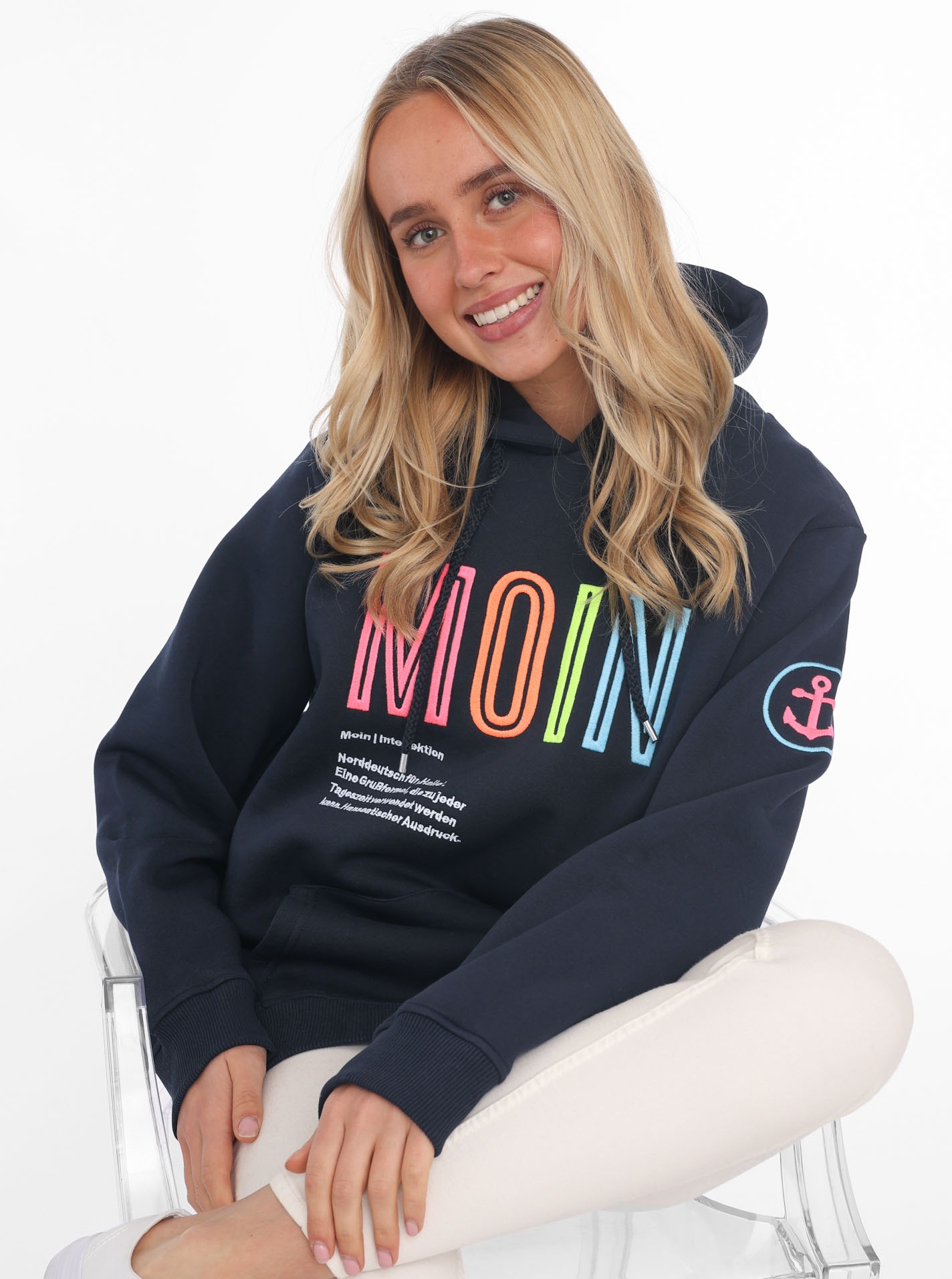 Zwillingsherz Sweatshirt , gestickter Schriftzug, Kapuze, Langarm, Kängurutasche, Kordelzug
