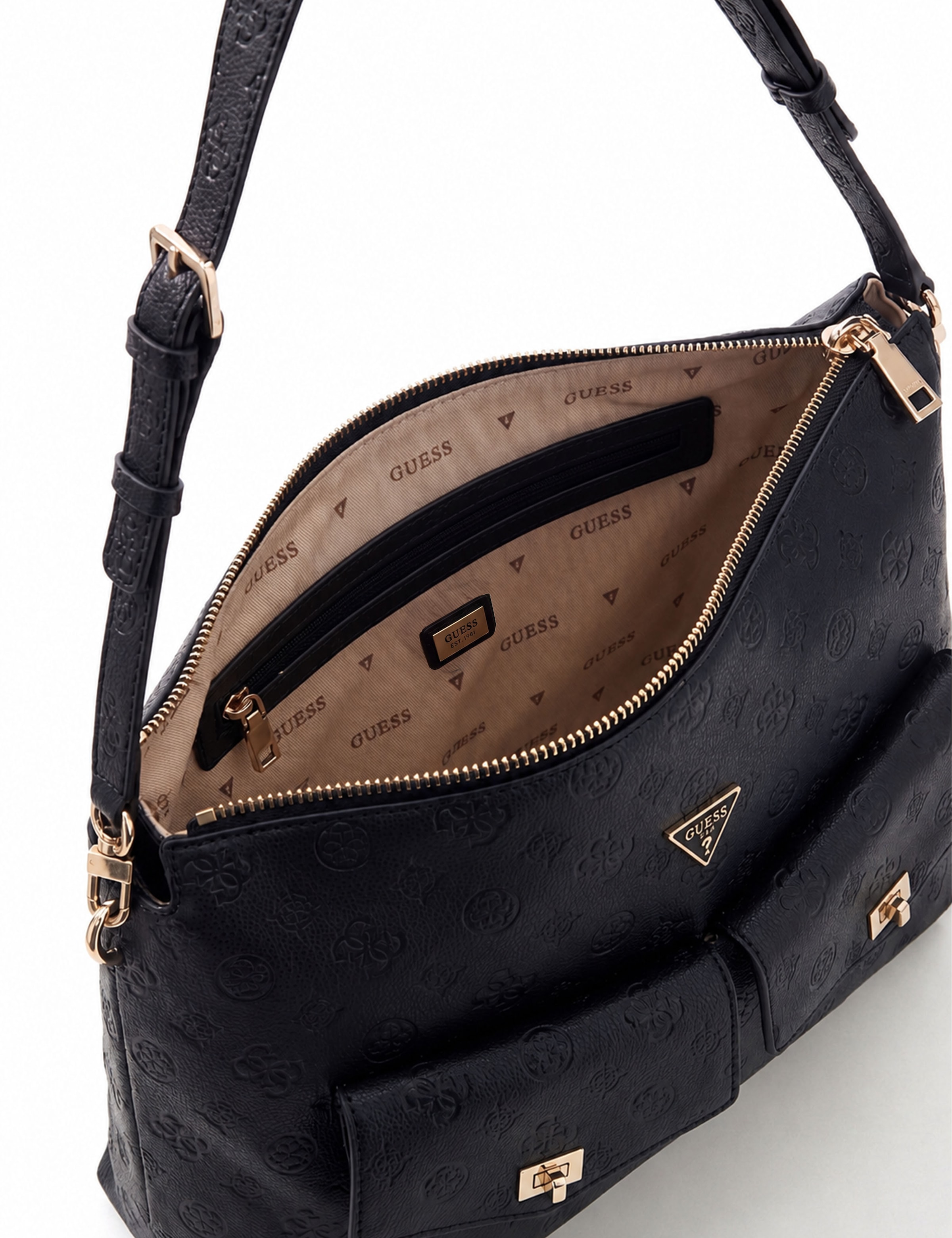 Guess Hobo »BLAKE HOBO« Damen Handtasche, Schultertasche mit edlem Logoemblem
