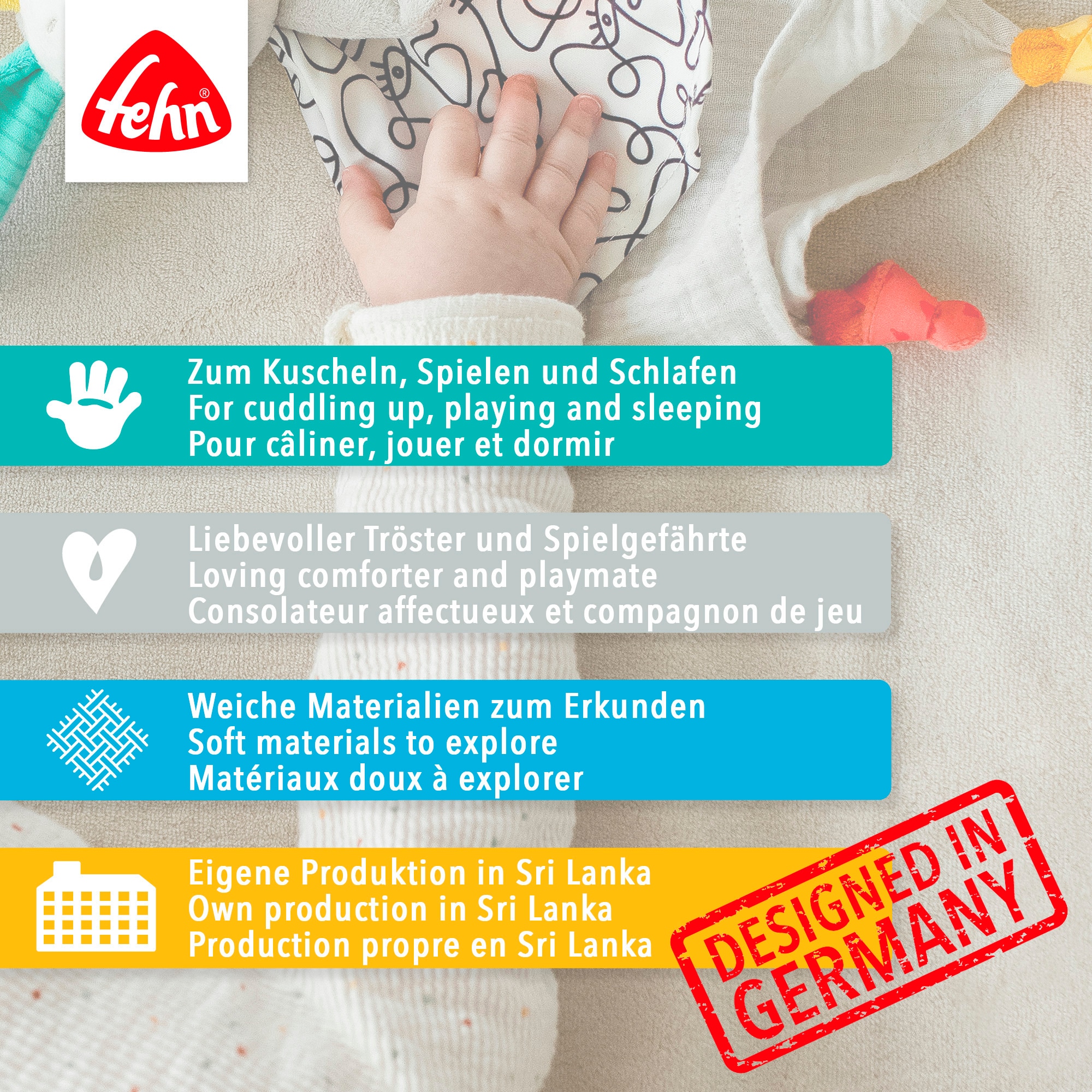 Fehn Doudou »Schmusetuch Teddy« avec attache-sucette