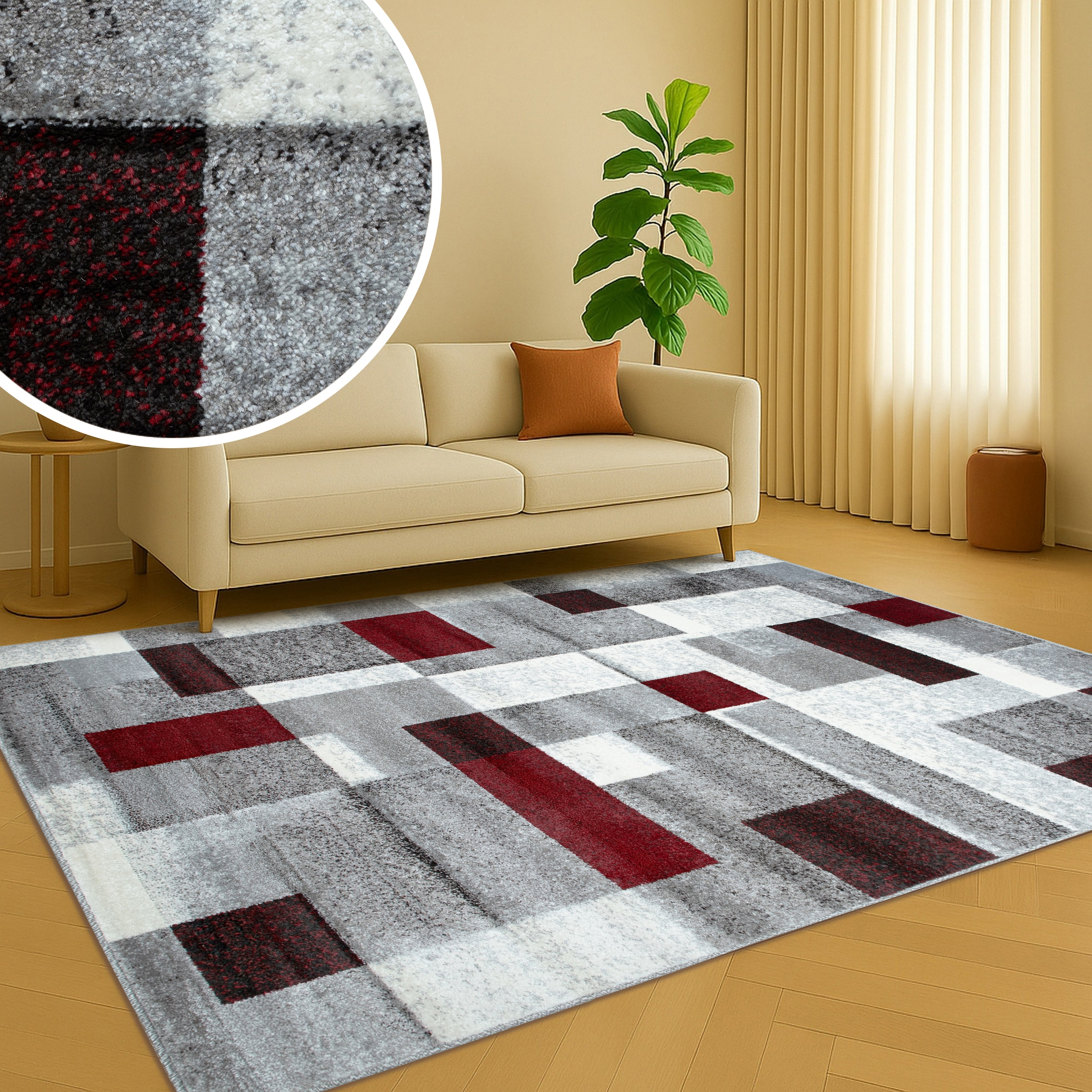 GOODproduct Teppich »Corine« rechteckig 9 mm Höhe mit besonders weichem Flor, Kurzflor, modernes Karo-Design,