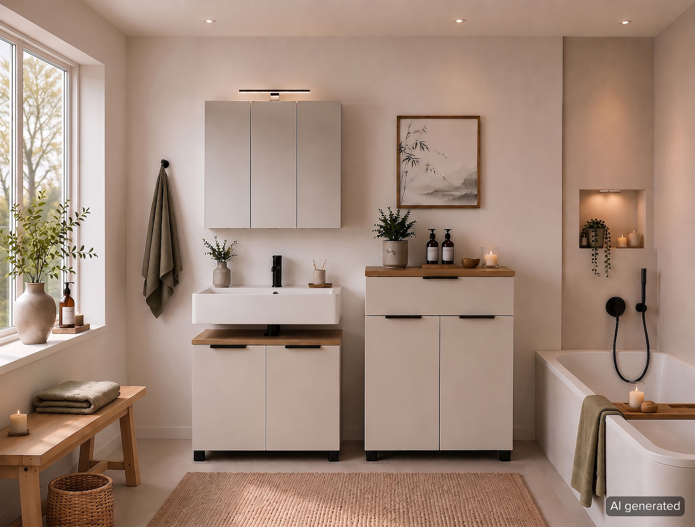 Schildmeyer Armoire sous lavabo »Saga, mit fühlbarer Holzstruktur, Breite 65 cm, Made in Germany« 1 cuis tlg. décor chêne campagne avec structure palpable, Fabriqué en Allemagne