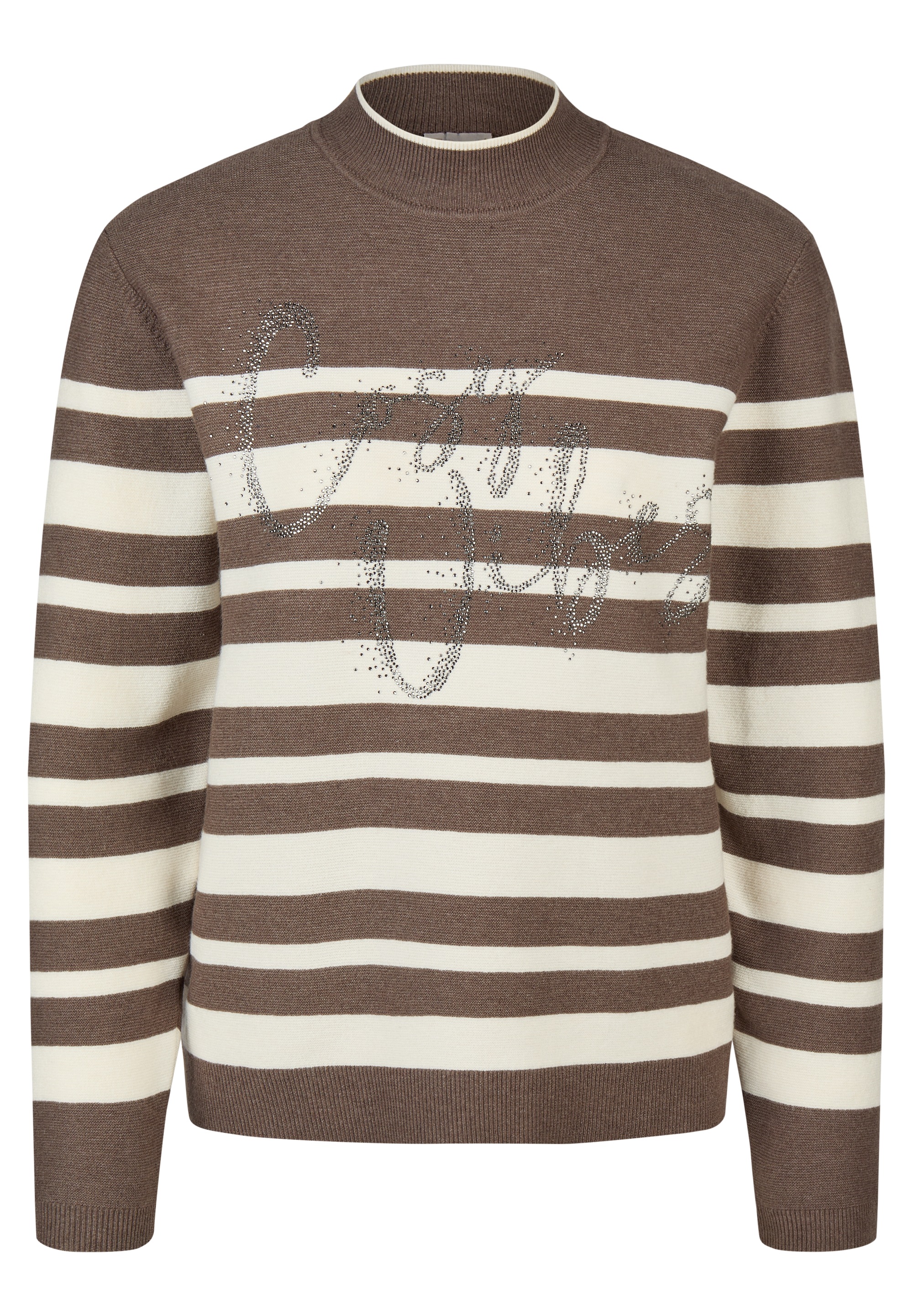 Rabe Pull en tricot im Streifen-Design und mit Glitzer-Wording
