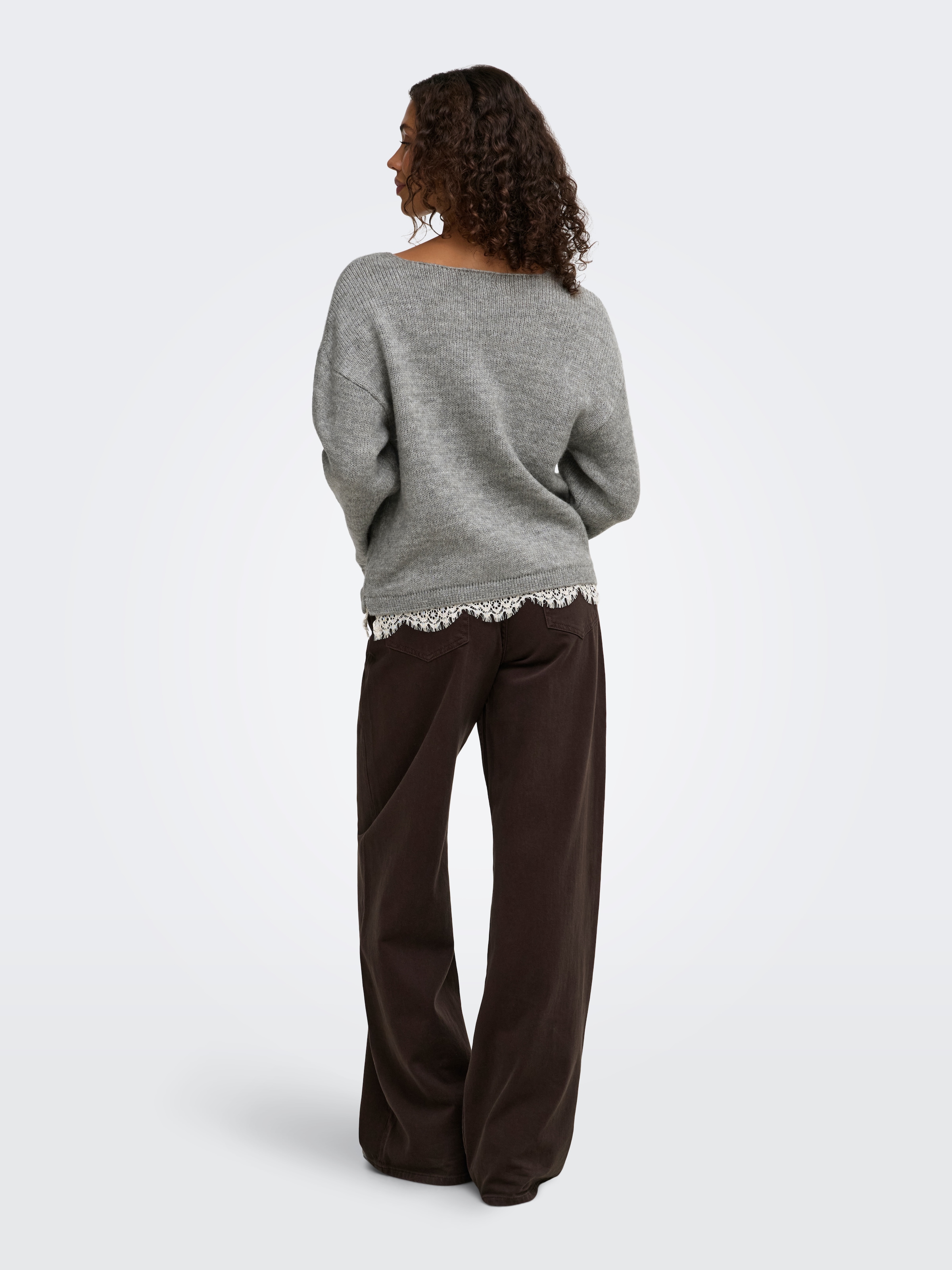 JDY Pull en tricot »JDYSTEPHANIE L/S V-NECK LACE PULL KNT« mélange de matériaux