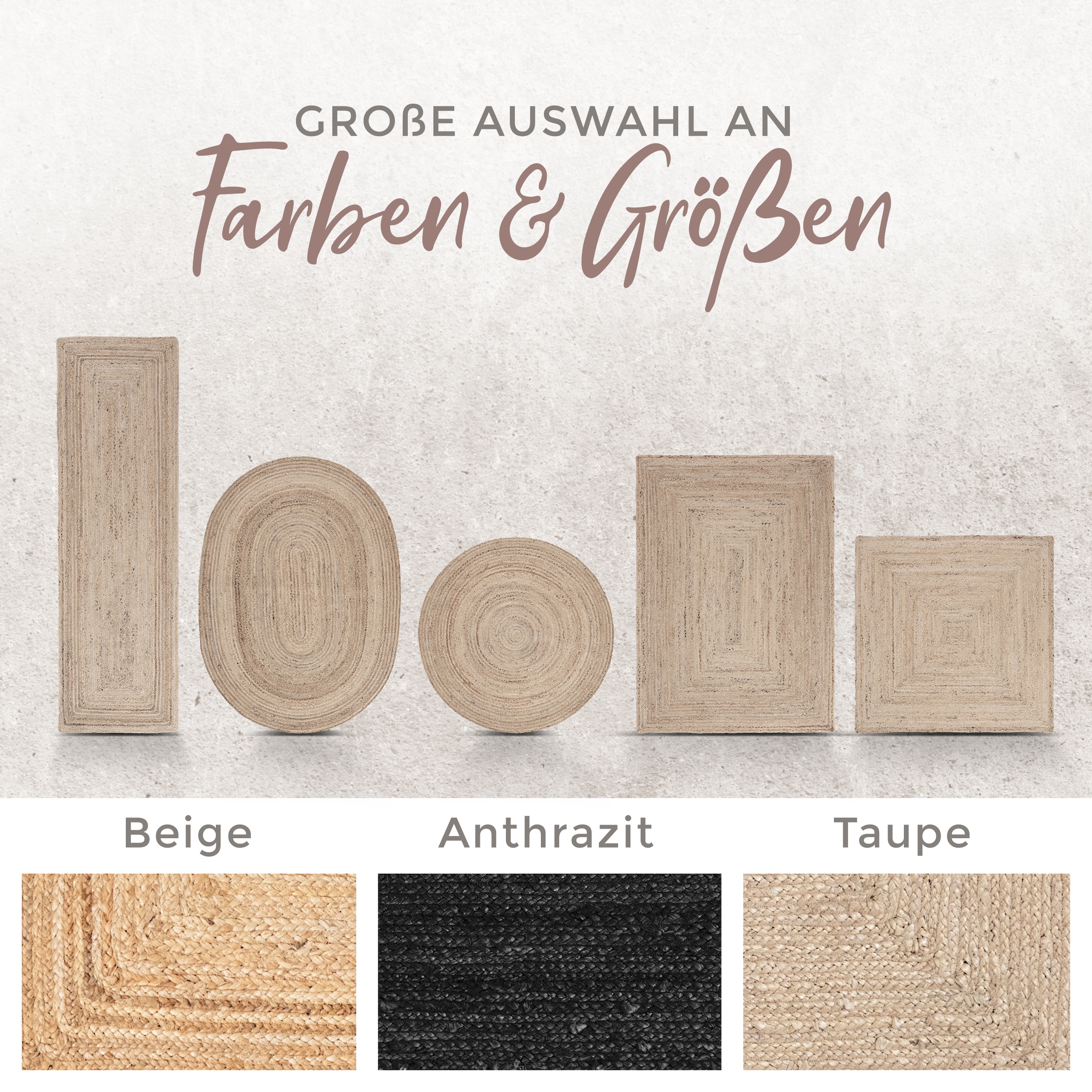 carpetfine Teppich »Nele Juteteppich Naturfaser« rechteckig 6 mm Höhe geflochtener Wendeteppich aus 100% Jute, quadratisch und als Läufer