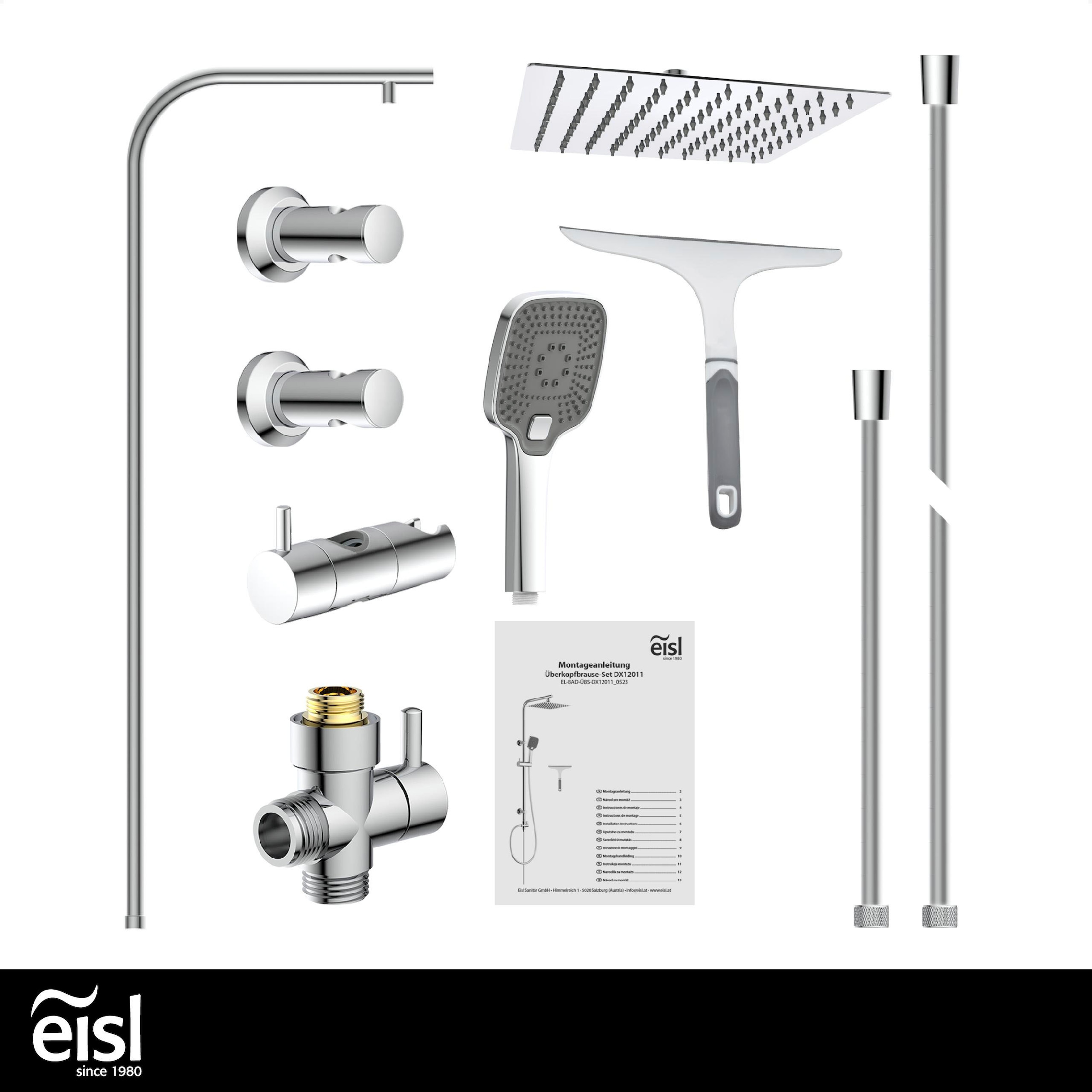 Eisl Brausegarnitur »EASY DELUXE« Regendusche, Antikalk, höhenverstellbar, inkl. Duschabzieher