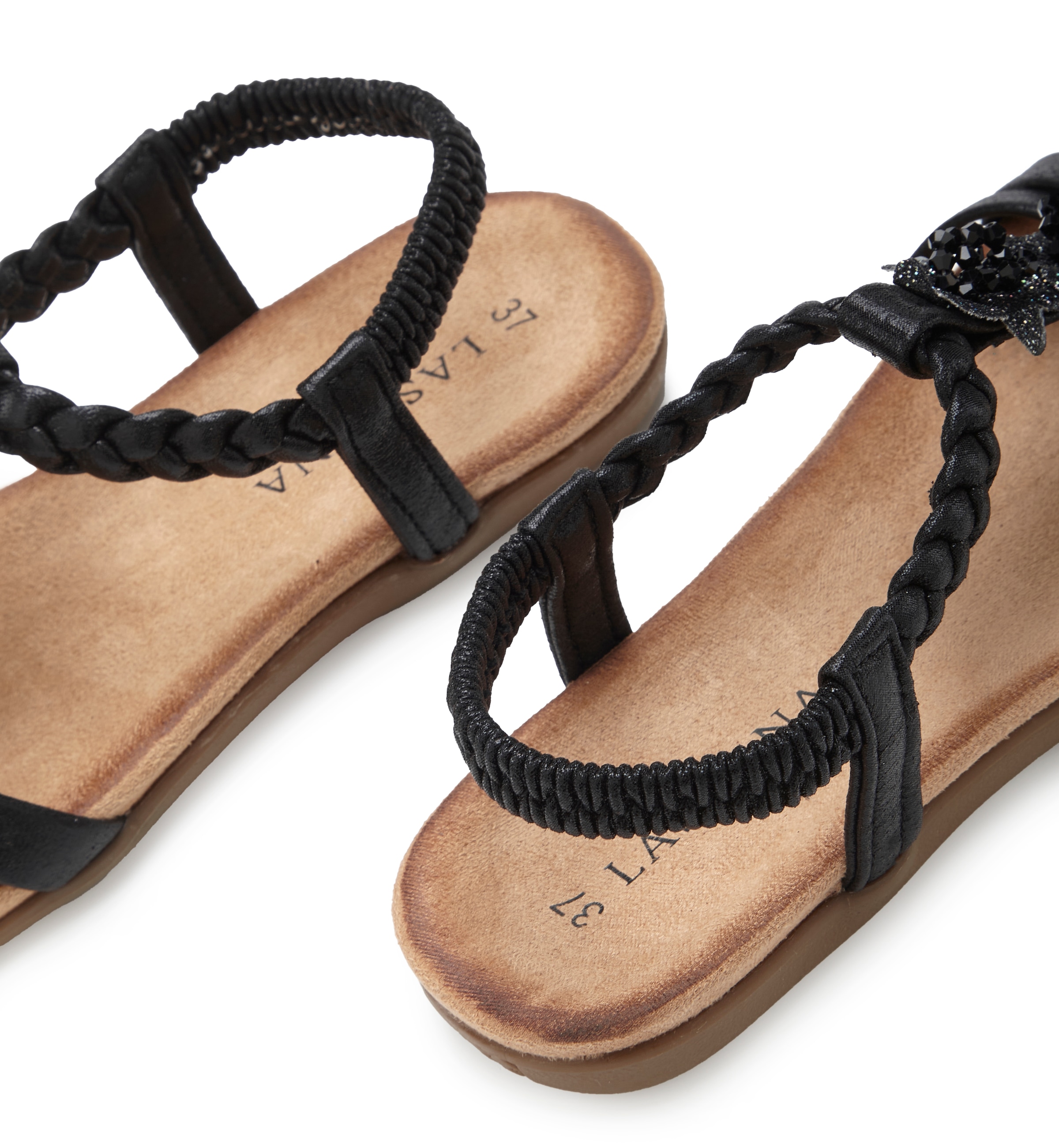 LASCANA Sandale »Sommerschuh, Sandalette, offener Schuh,«  mit eleganten Schmucksteinchen und elastischem Riemchen