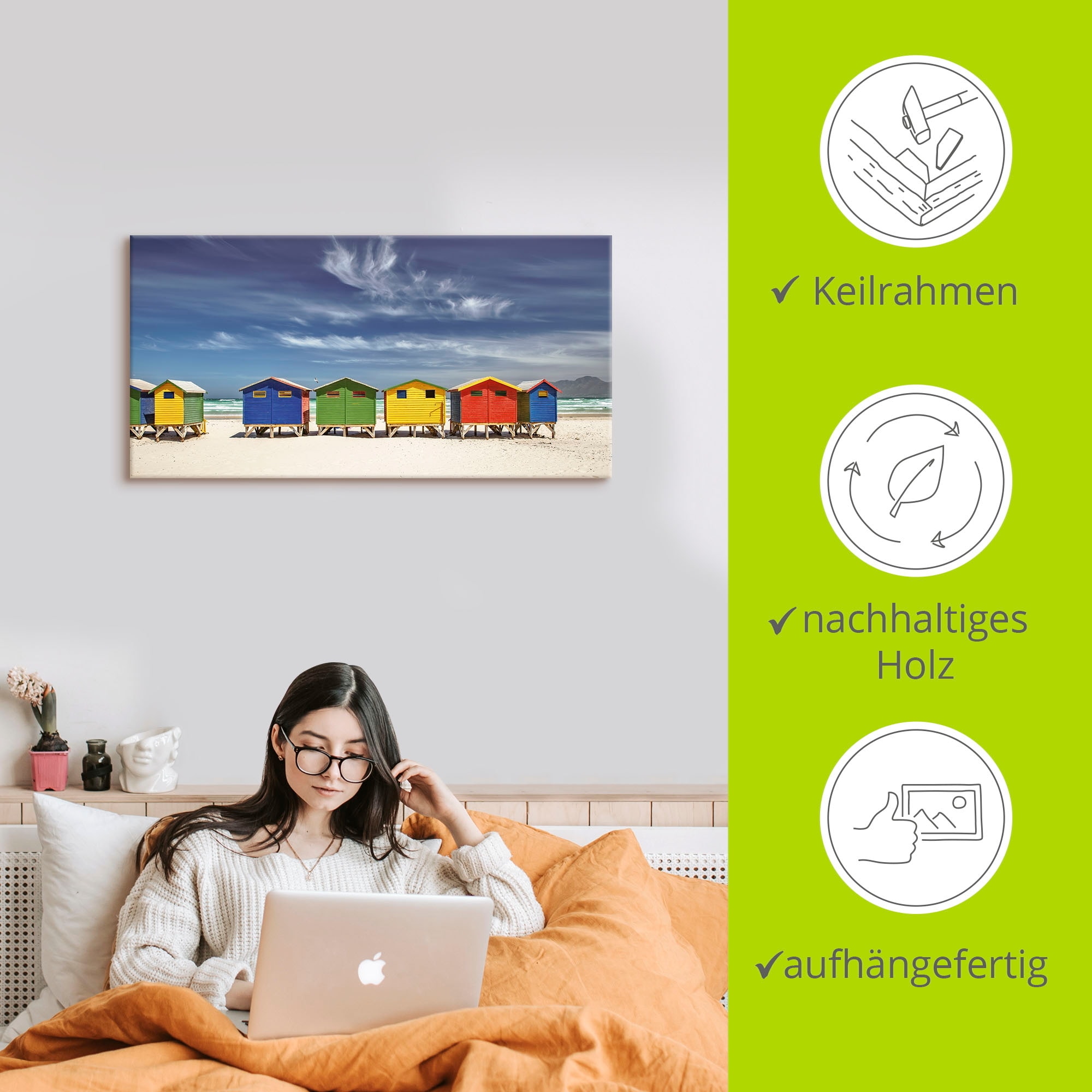 Artland Wandbild »Bunte Strandhäuser bei Kapstadt« Strandbilder 1 Stk. tlg. als Alubild, Leinwandbild in verschied. Grössen