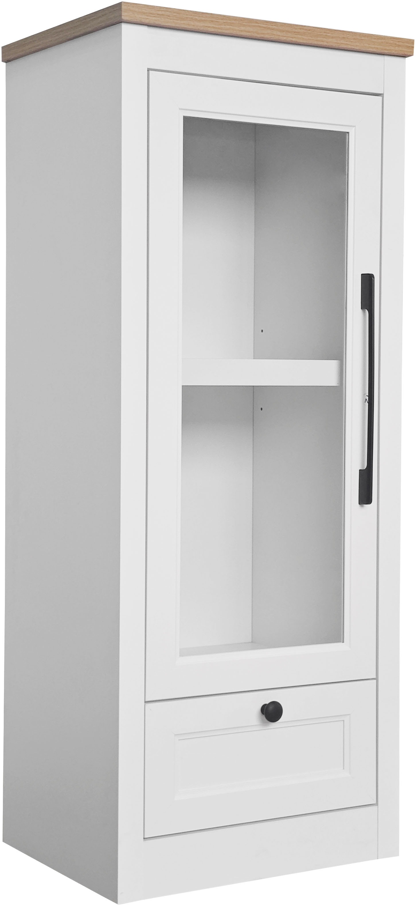 GOODproduct Vitrine »Ismund« aus MDF, mit Holz-Zierleiste, schwarzem Metallgriff, Höhe 121 cm