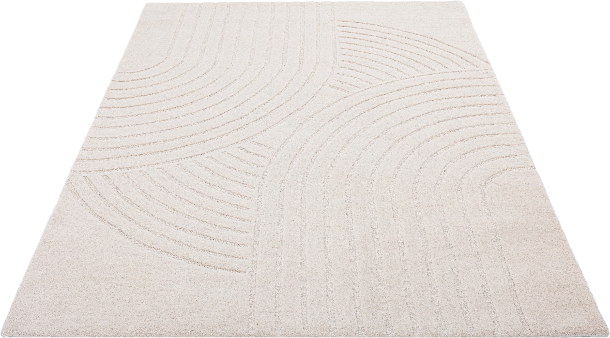 GOODproduct Wollteppich »Gabbo Design, Handgefertigt, Teppich,  reine Wolle,« rechteckig 14 mm Höhe Hoch-Tief-Effekt, reine Wolle, Scandi-Look, Naturfaser