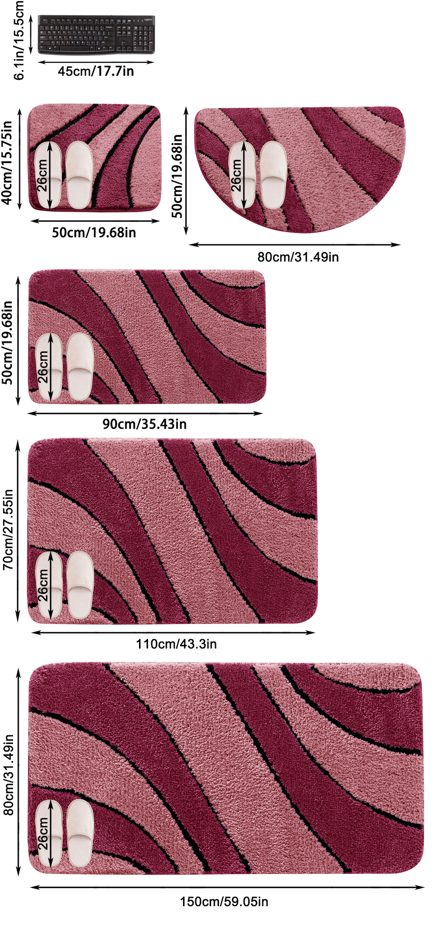 my home Badematte »Anna, Badvorleger, Badezimmer Teppich« Höhe 16 mm rutschhemmend beschichtet fussbodenheizungsgeeignet | schnell trocknend Badteppich, Hoch Tief Effekt, Modern, Weich, Wellen