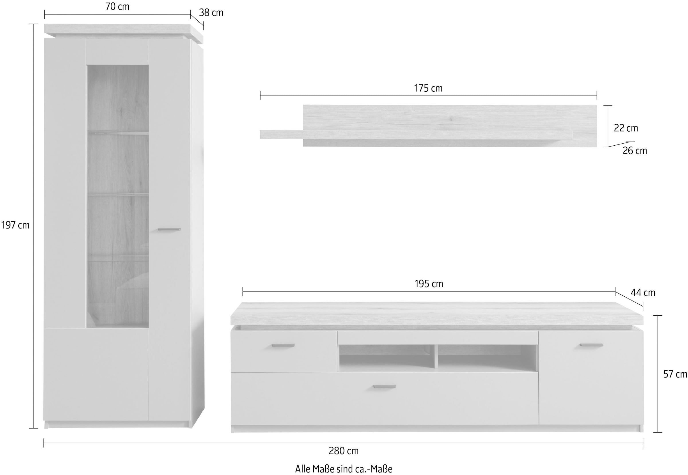 MCA furniture Meuble mural »MONIZ Wohnkomination 2« Komplett-Set, 3 cuis tlg.
