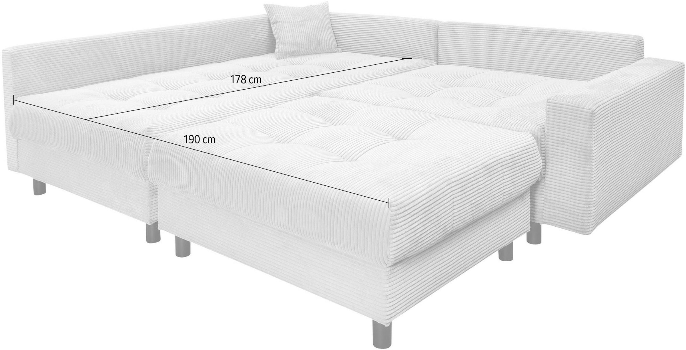 COLLECTION AB Canapé d'angle »Antonia L-Form, B: 215 cm« Ecksofa, Rückenkissen, ottomane beidseitig montierbar, Bonnelfederkern