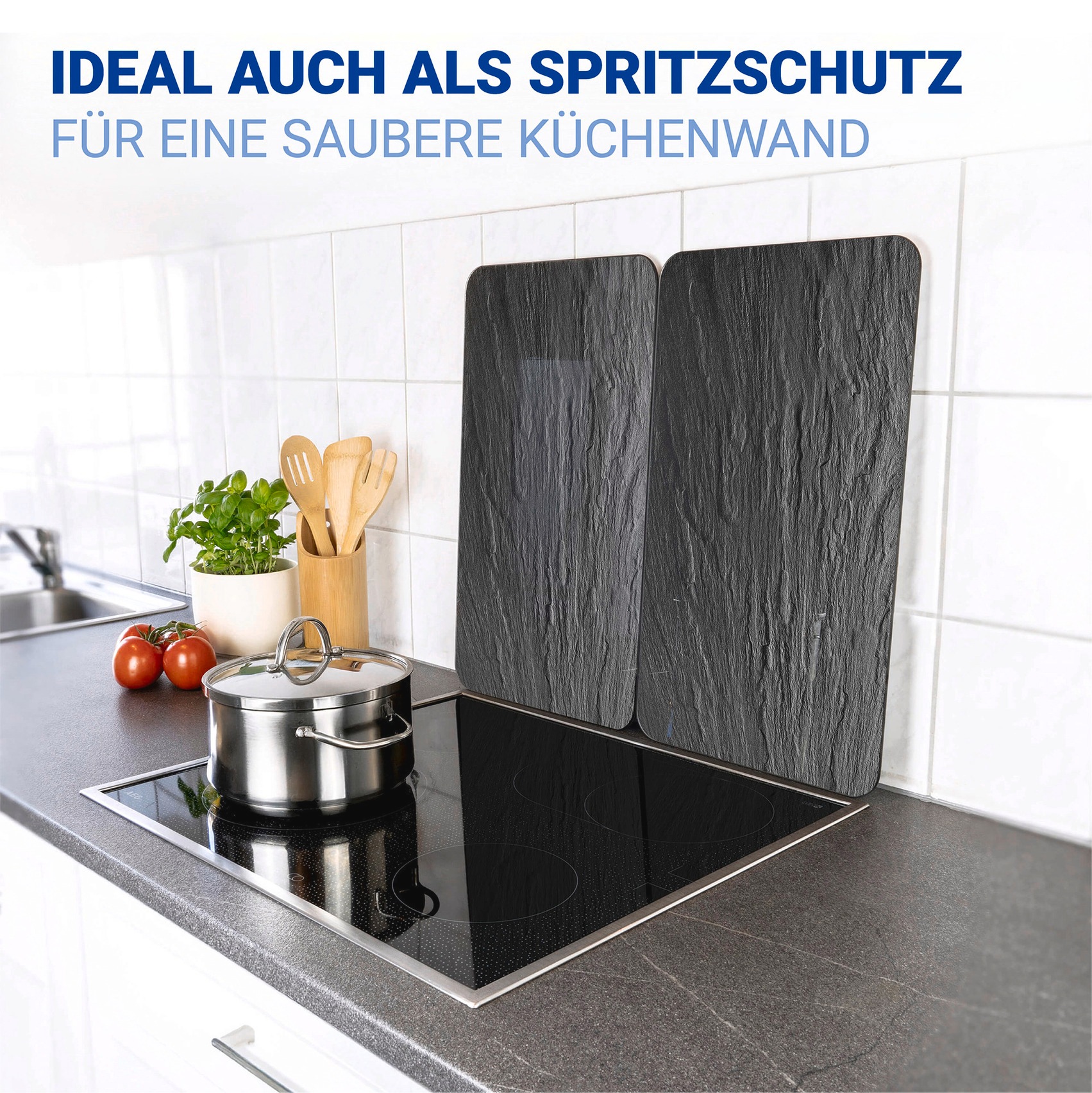 WENKO Herdblende-/Abdeckplatte »Universal Modell Schiefer« Herdabdeckung für alle Herdarten, kratzfest, mit rutschfesten Füssen