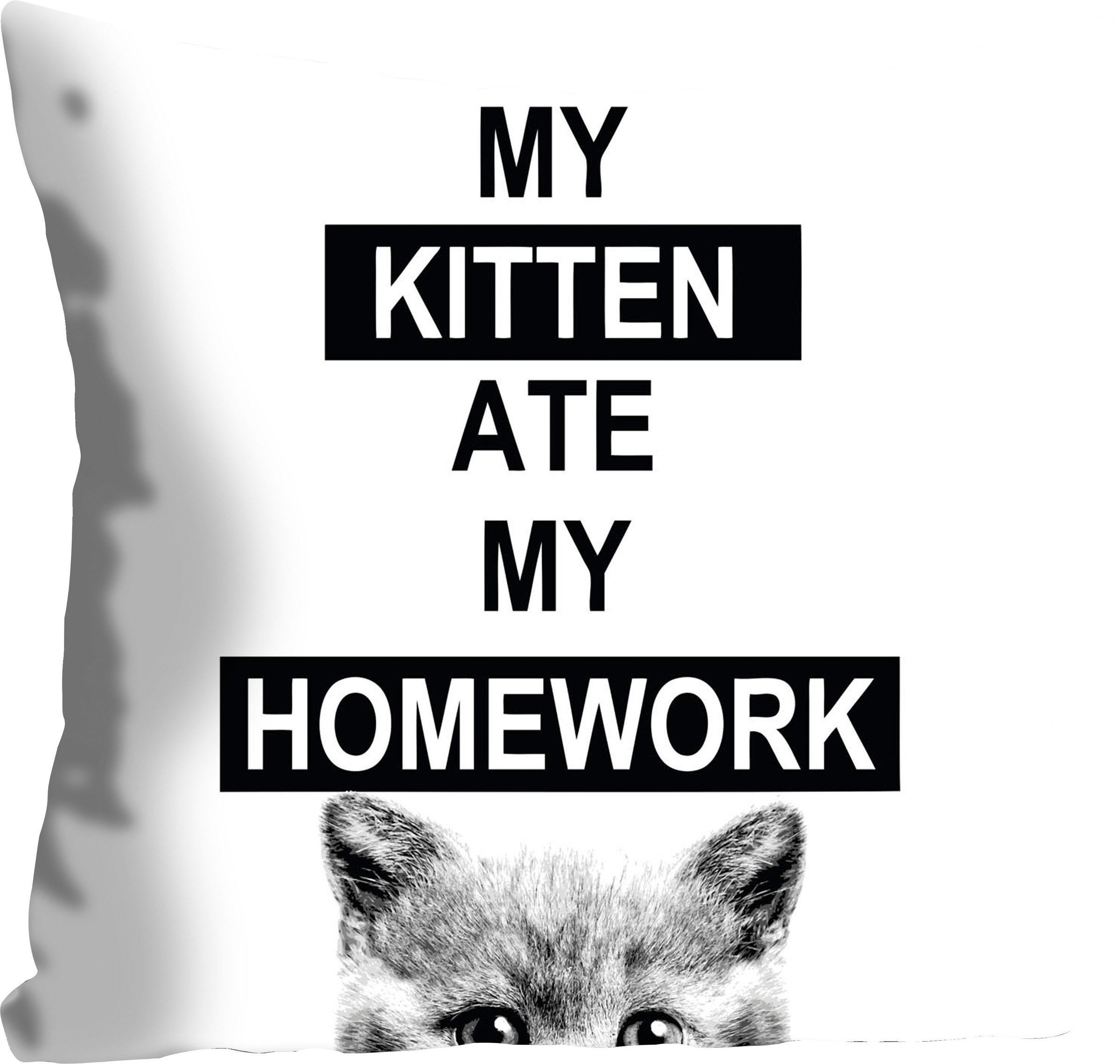 queence Coussin décoratif »My Kitten ate my Homework« avec inscription et chaton, housse de coussin sans rembourrage, 1 pièce