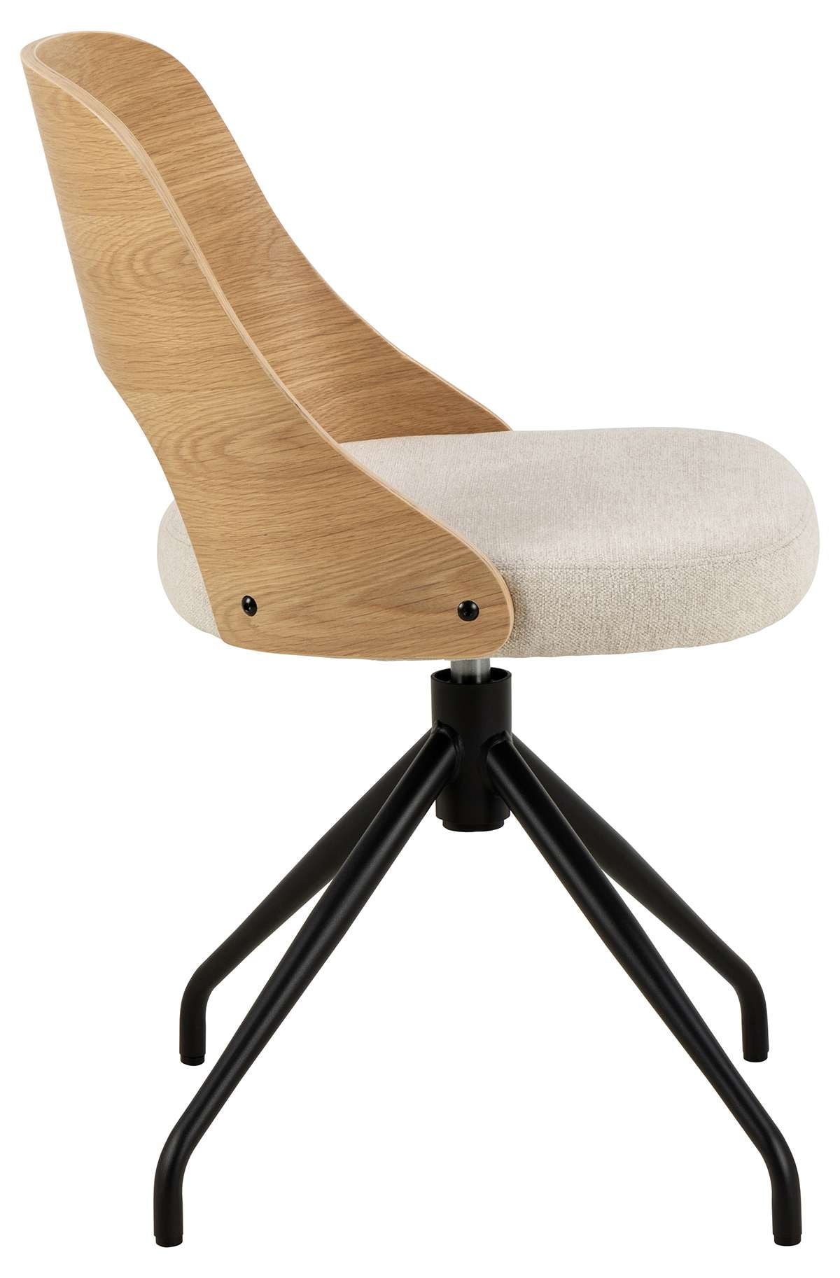 ACTONA GROUP Chaise de salle à manger »Lucy« () Tissu beige, dossier en placage chêne, piètement étoile 4 branches noir, pivotant