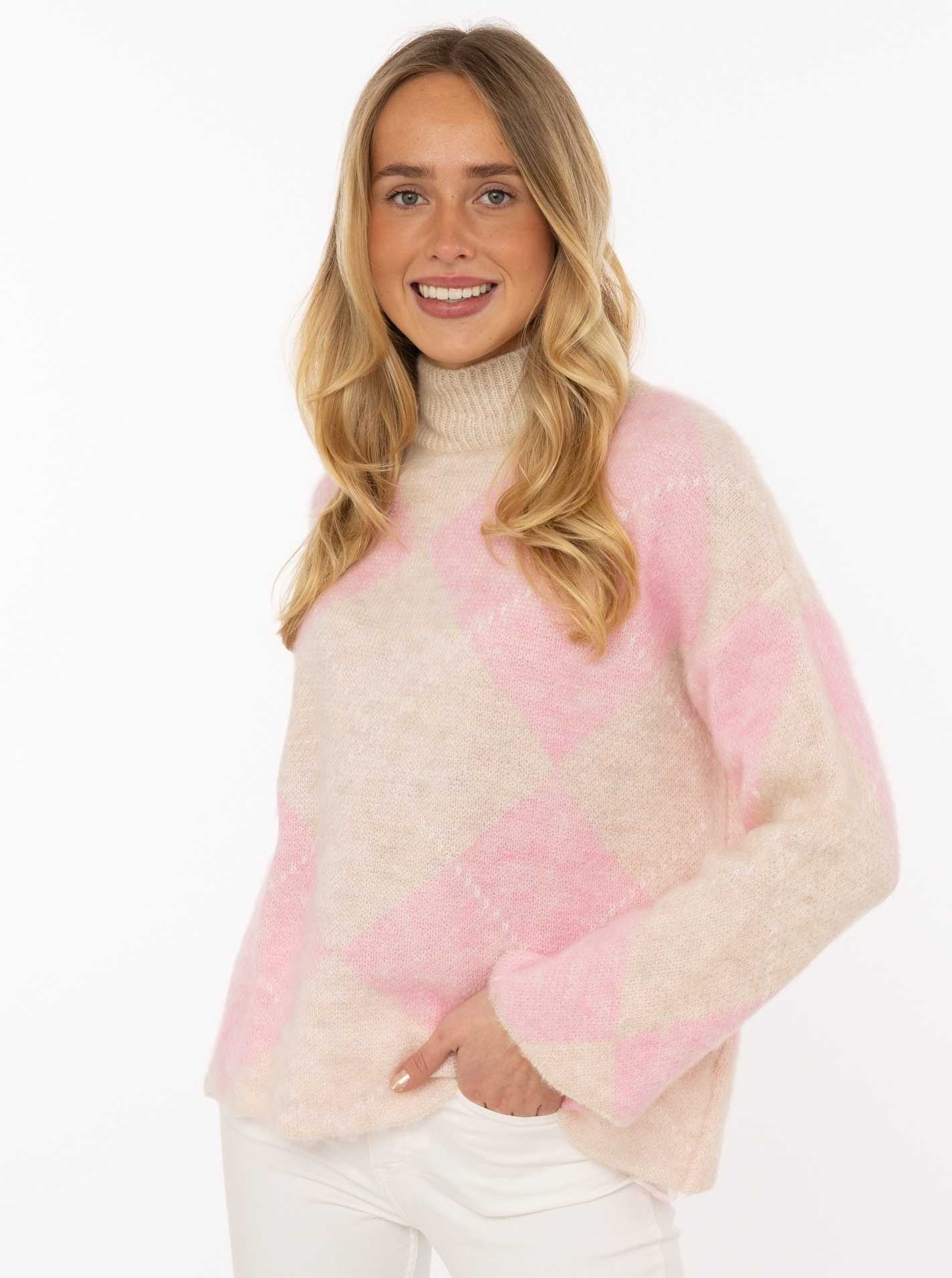 Zwillingsherz Rollkragenpullover »"Argyle"« grosses Rautenmuster, hoher Kragen, Strick, One Size