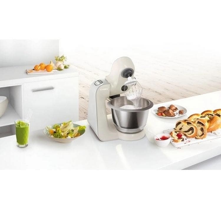 BOSCH Robot de cuisine »Serie 4 MUM58L20, Durchlaufschnitzler, Mixer, grau« 3 Scheiben, Schüssel, Knethaken/Rühr-/Silikonbesen, spülmaschinenfest