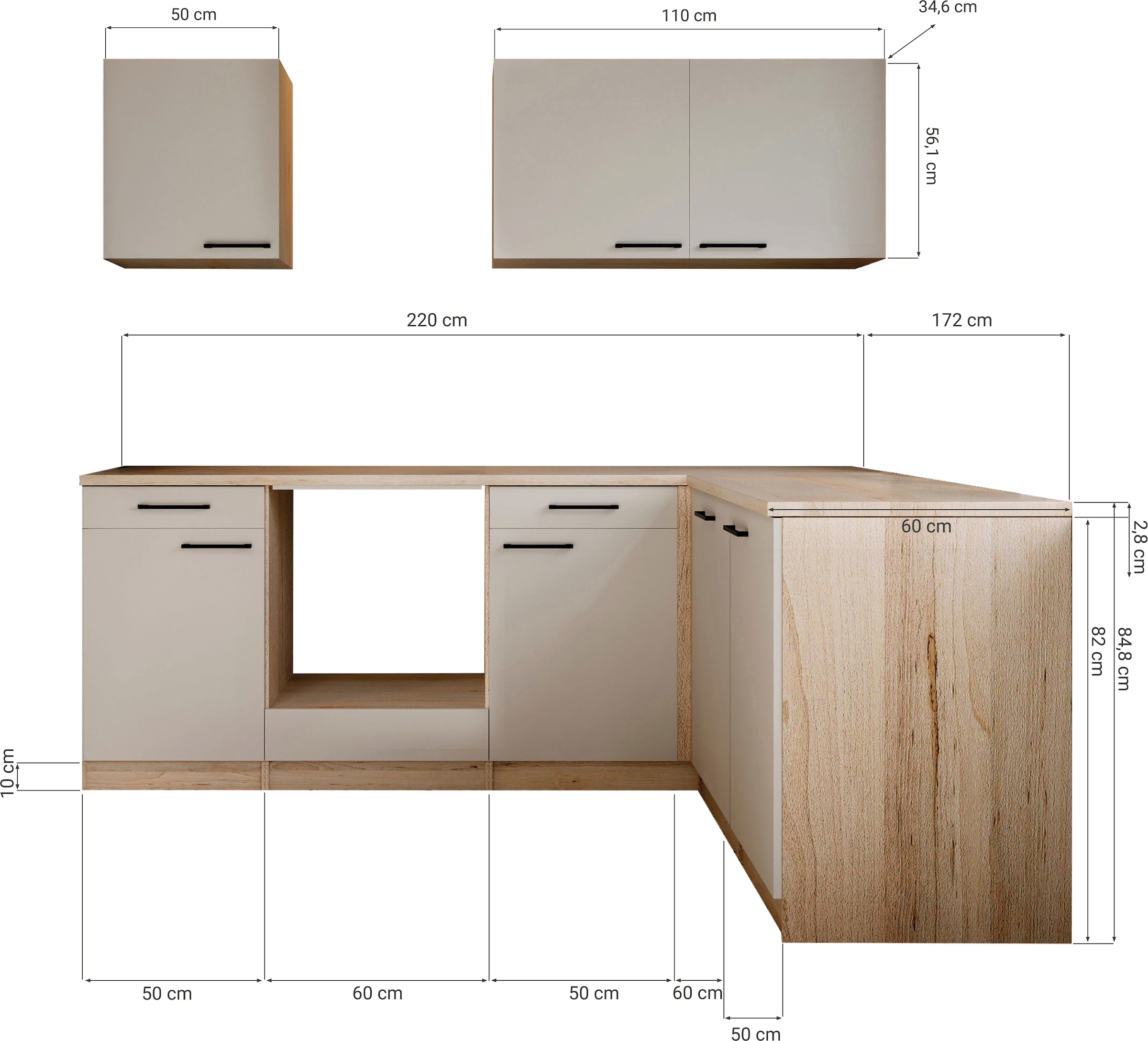 RESPEKTA Cuisine d'angle »Merle« zerlegt, wahlweise mit E-Geräten, mit Soft Close, Breite 220 cm