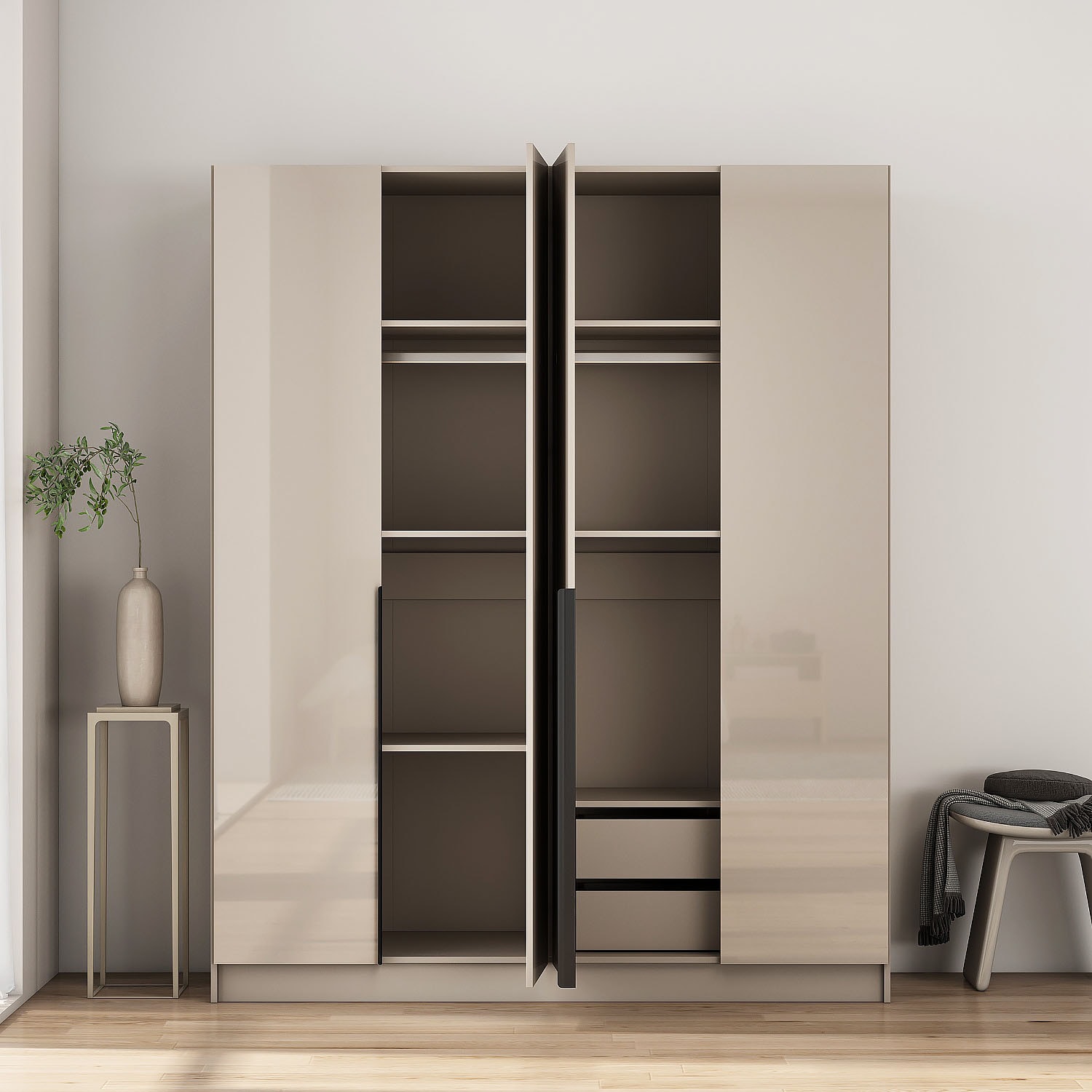 GOODproduct Kleiderschrank »Annor Schlafzimmerschrank Breite 162cm hochglanz Schrank Garderobe« Drehtürenschrank mit perfekter Innenausstattung - elegante Türgriffe