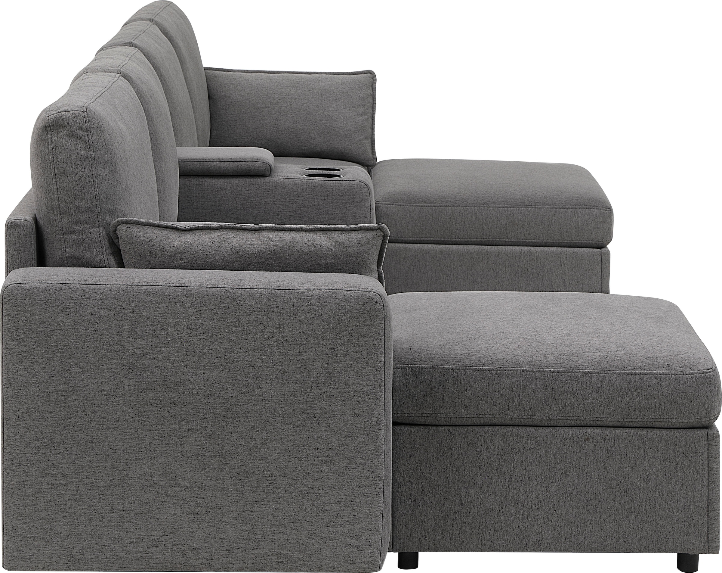 GOODproduct Wohnlandschaft »Ulrik, U-Form, Breite: 315cm« mit Stauraum unter den Sitzen, inkl Stauraumkonsole mit Becherhaltern