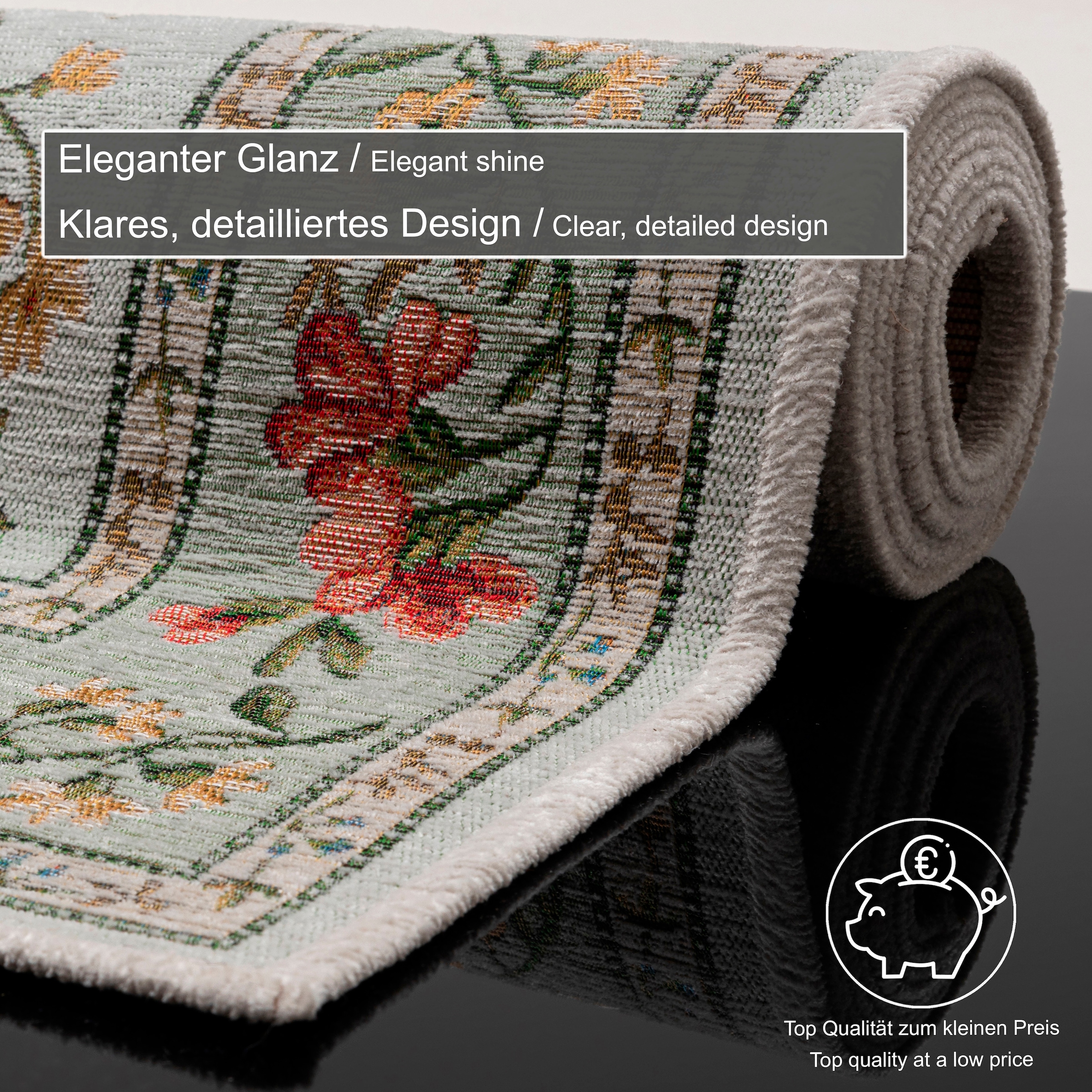 THEKO Teppich »Flomi Sagrini« rechteckig 4 mm Höhe Flachgewebe, Pastell-Farben, Blumen Design, mit Bordüre