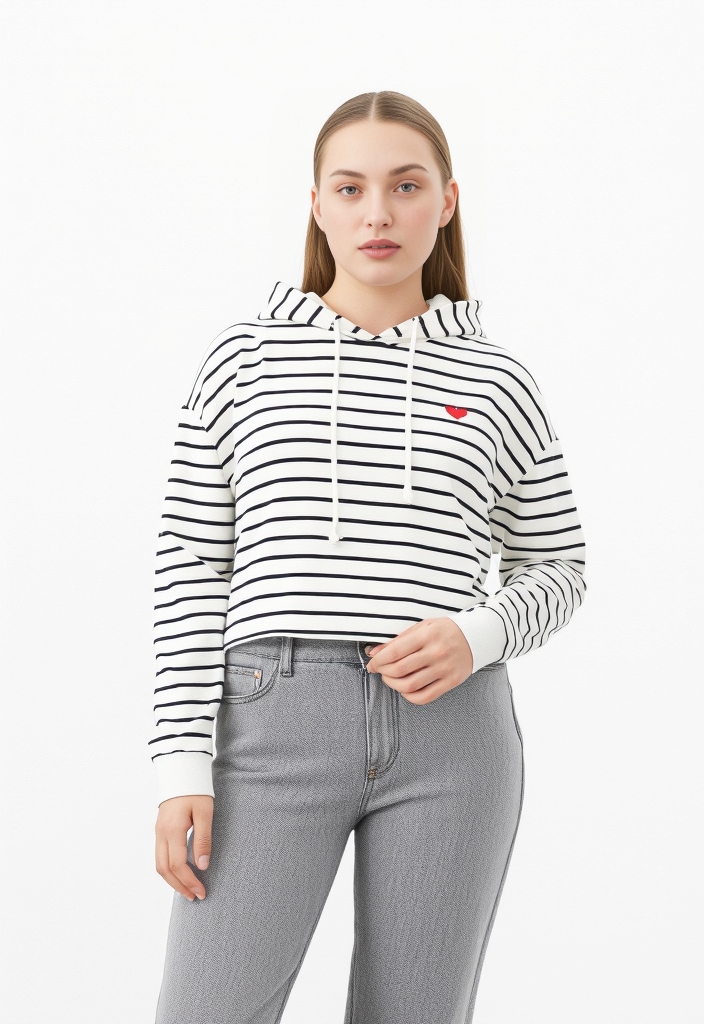 pieces Sweat à capuche »PCCHILLI LS HOODIE STRIPES EMB NOOS BC«, mélange coton, coupe régulière
