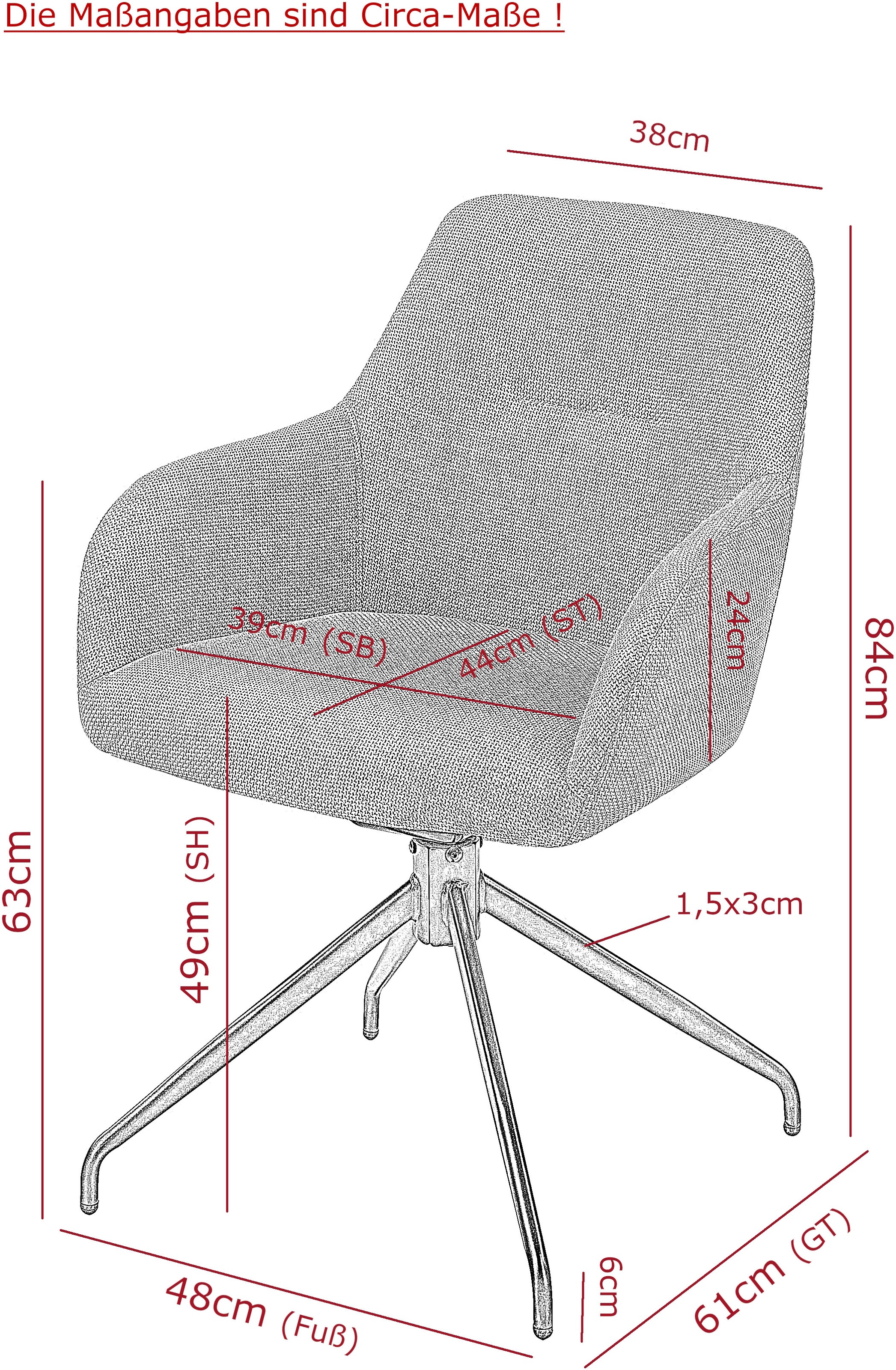 HELA Chaise avec accoudoirs »TRIEST« (Ensemble) 1 cuisfauteuil pivotant à 360°, cadre plié, fonction relax, accoudoirs