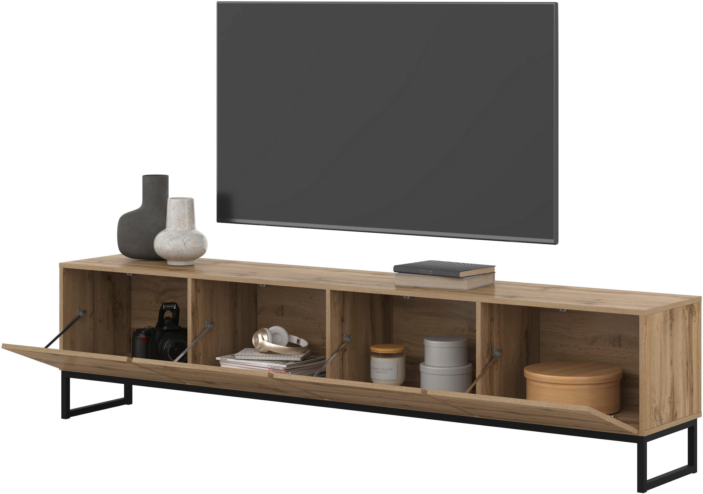 GOODproduct Lowboard »Loft, Breite 208,5 cm, TV-Board mit 4 Klappen, Metallkufen« TV-Kommode mit viel Stauraum, push-to-open-Funktion