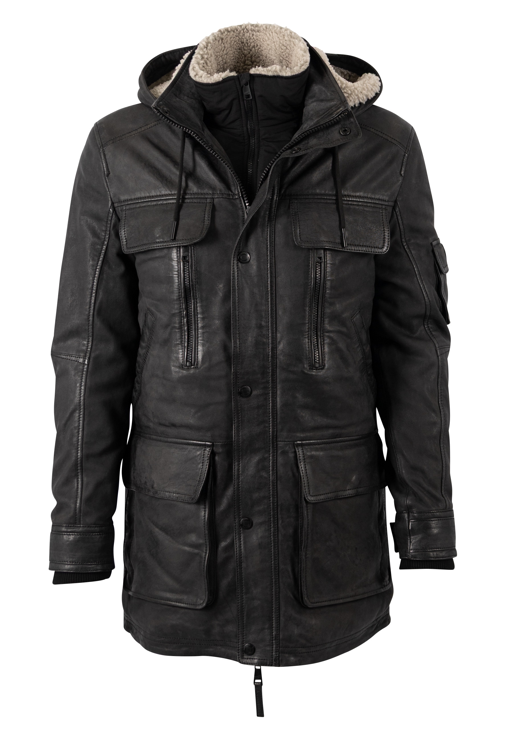 Mauritius Parka »MMUnimak« mit Kapuze aus Leder mit textilen Details