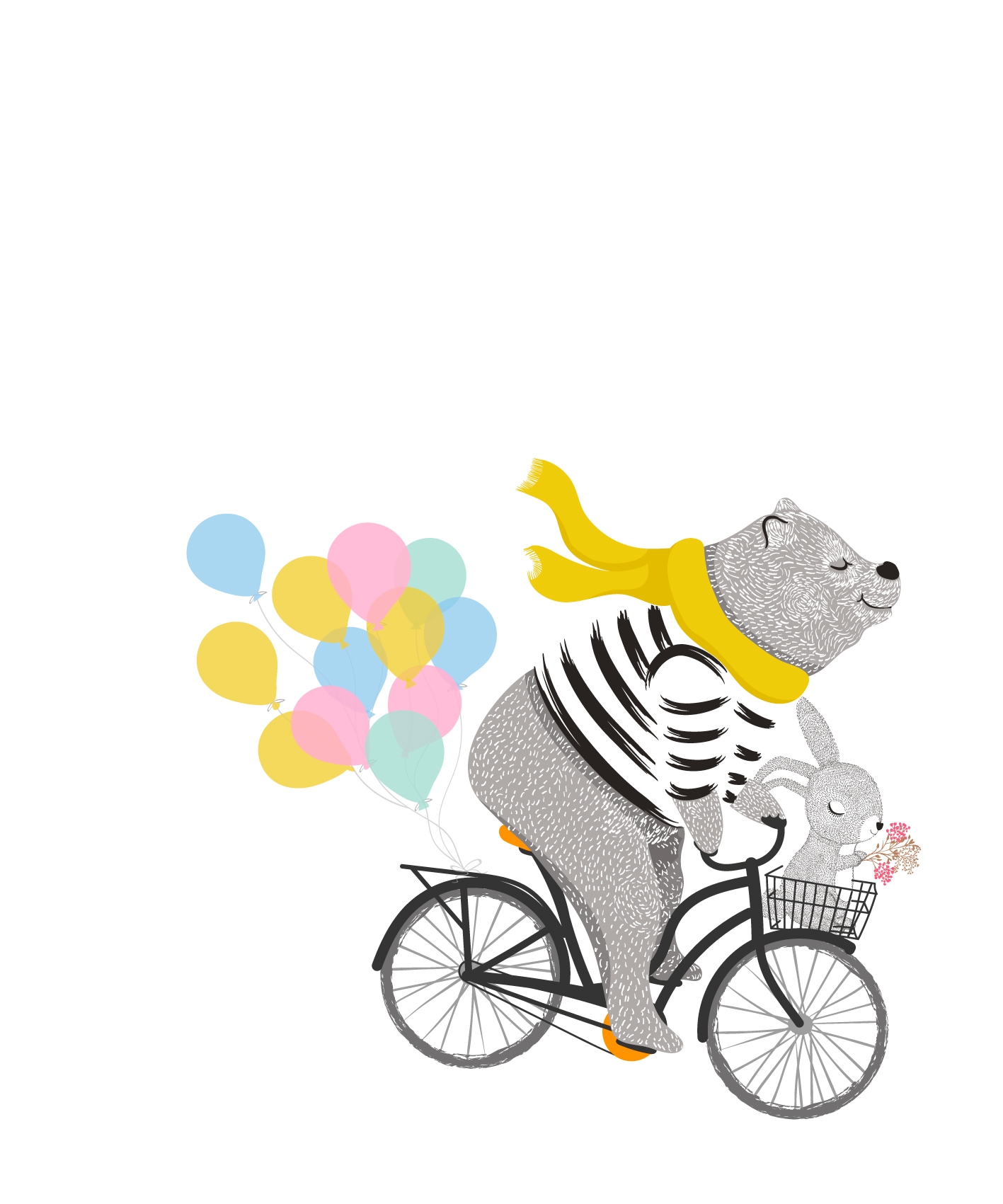 Lüttenhütt Bild mit Rahmen »oder Poster, Bär mit Hase auf Fahrrad« Fahrräder | Fantasy | Luftballon | Tiere 1 Stk. tlg. HD Premium Druck