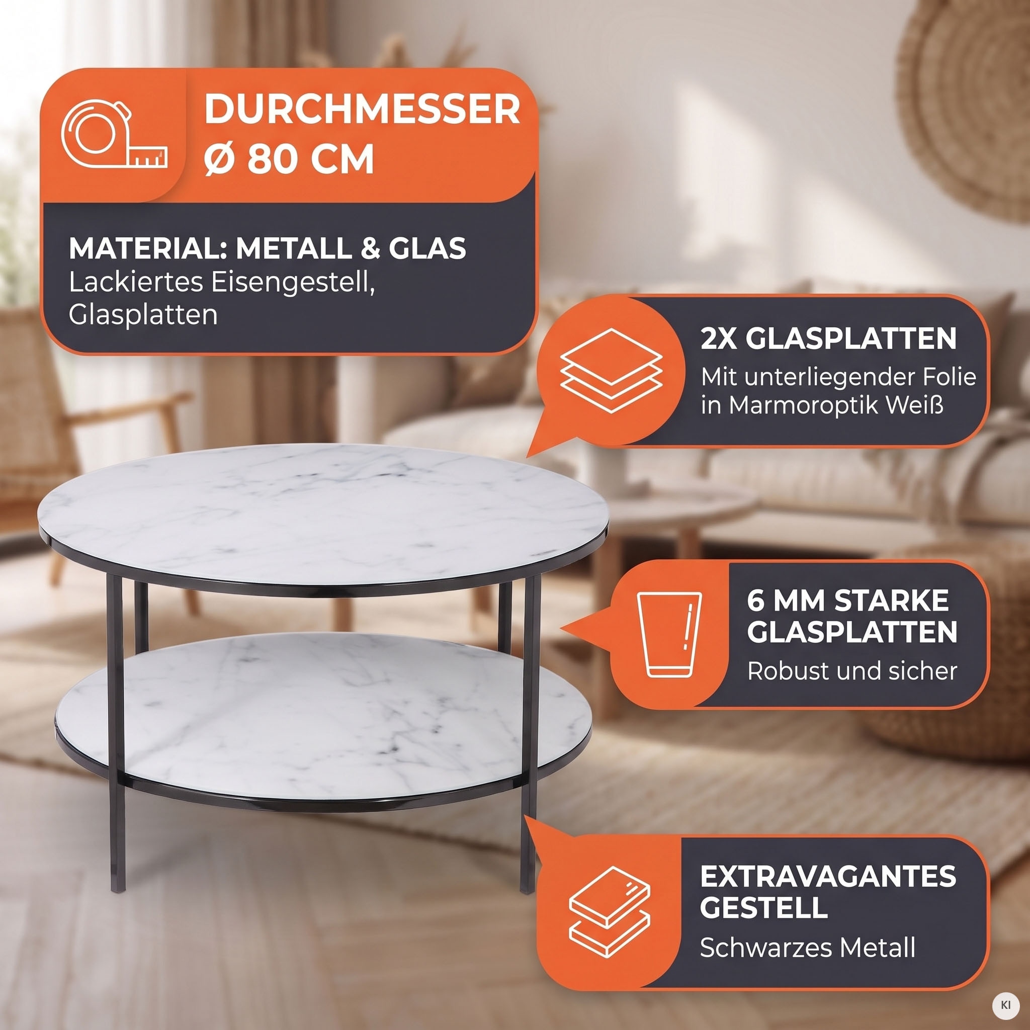 SalesFever Table basse »Caorle Coffeetable im minimalistischen Stil« Élégance et style : plateaux de table effet marbre